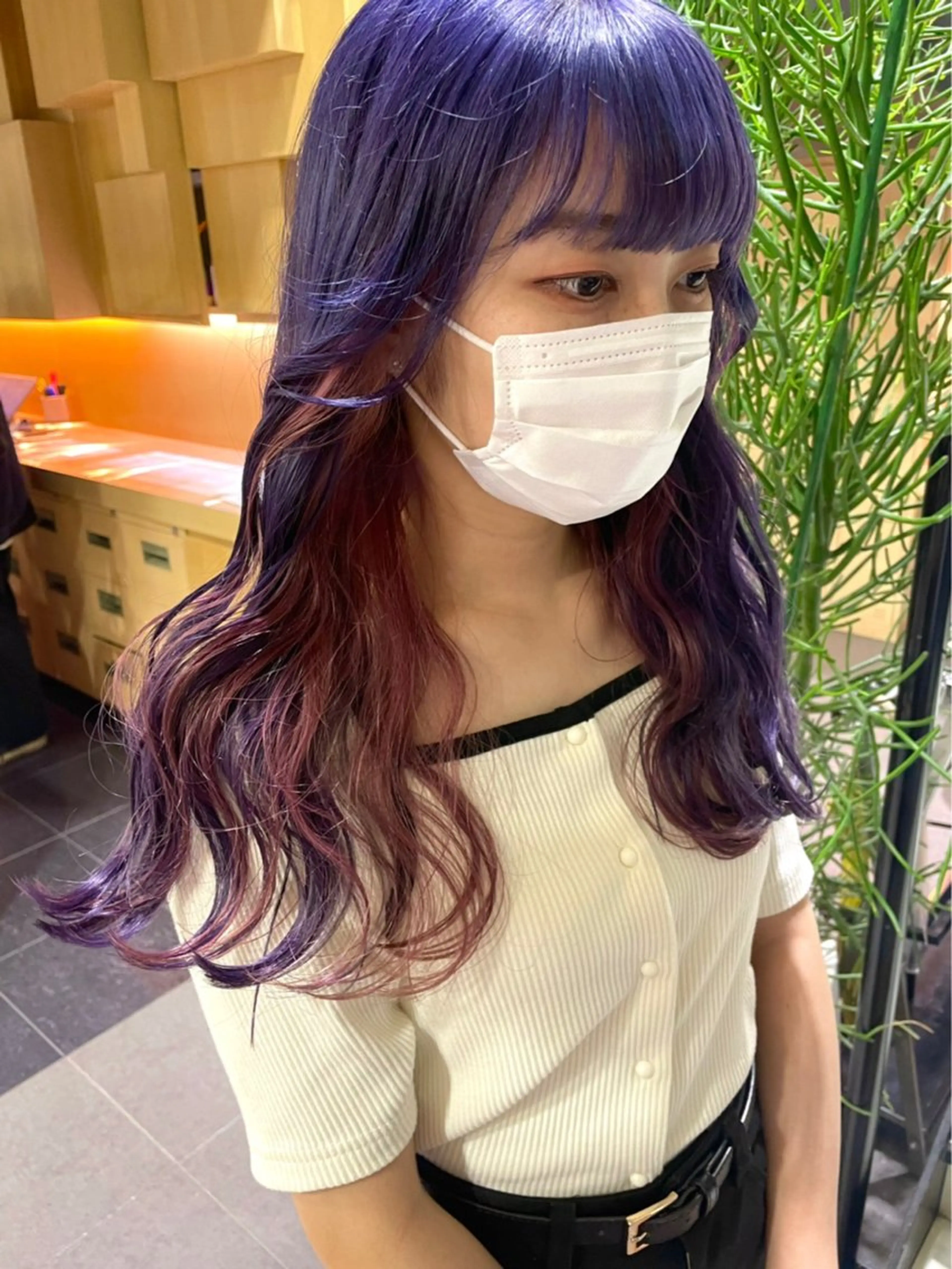 ロング カラー ヘアカラー メンズパーマ/ メッシュ📍ﾕﾘのヘアスタイル