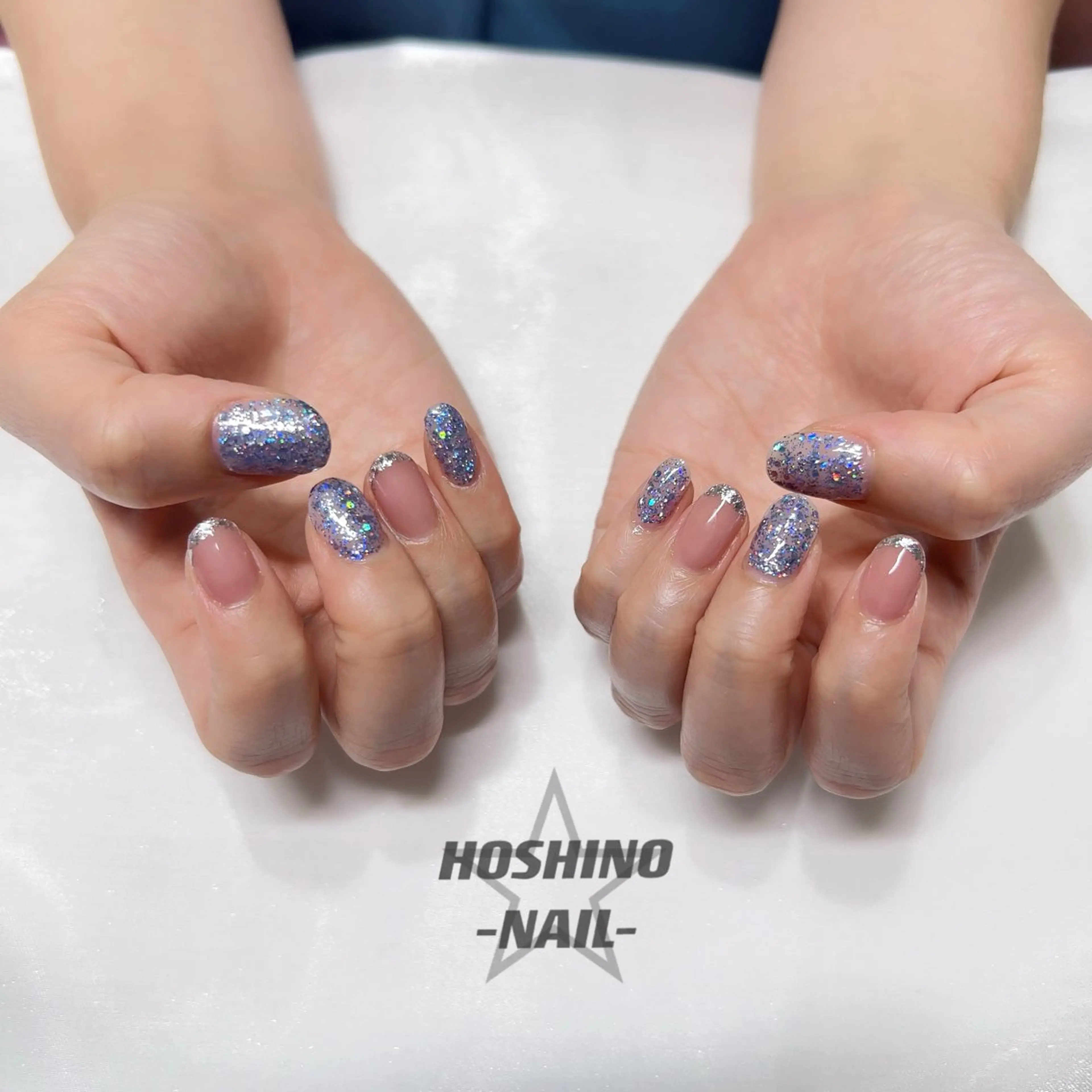 ネイル フレンチネイル ガラスフレンチ キラキラネイル ラメ(グリッター) ハンドネイル ★HOSHINO NAIL★新宿店のネイルデザイン