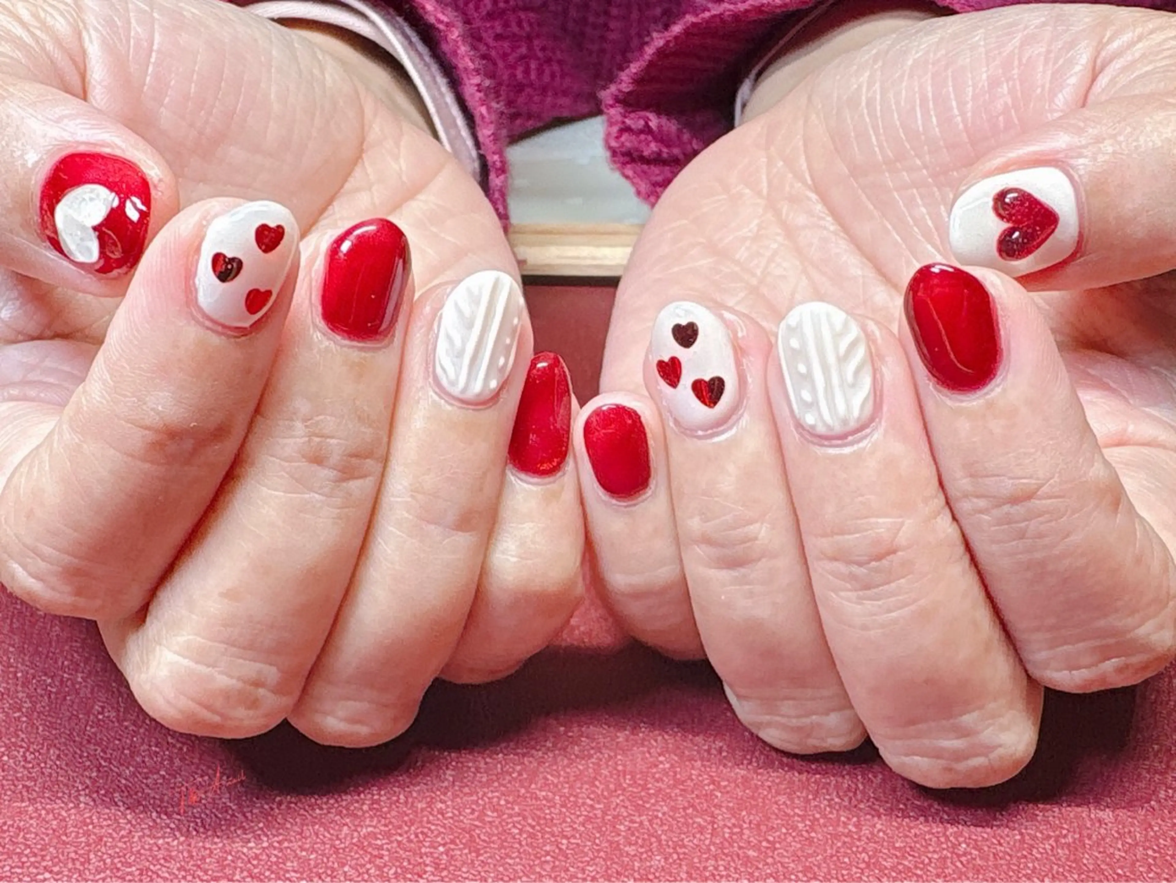 ネイル ジェルネイル ハート スカルプネイル ショートネイル 冬ネイル ハンドネイル T&A nailのネイルデザイン