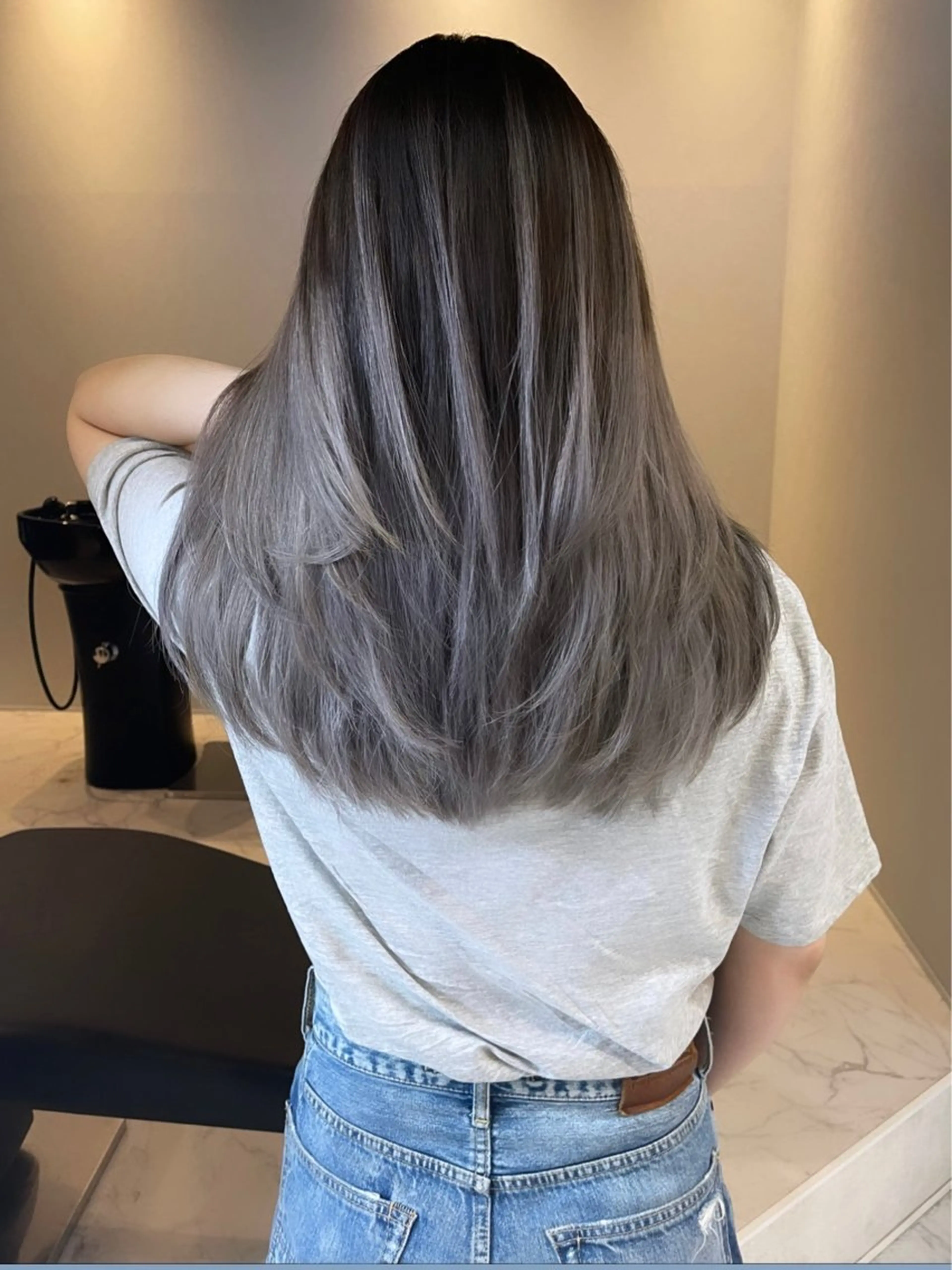 ミディアム 外国人風カラー ハイライト レイヤーカット カット ヘアカラー トリートメント アンドウ ユウ/ レイヤーカット/韓国のヘアスタイル