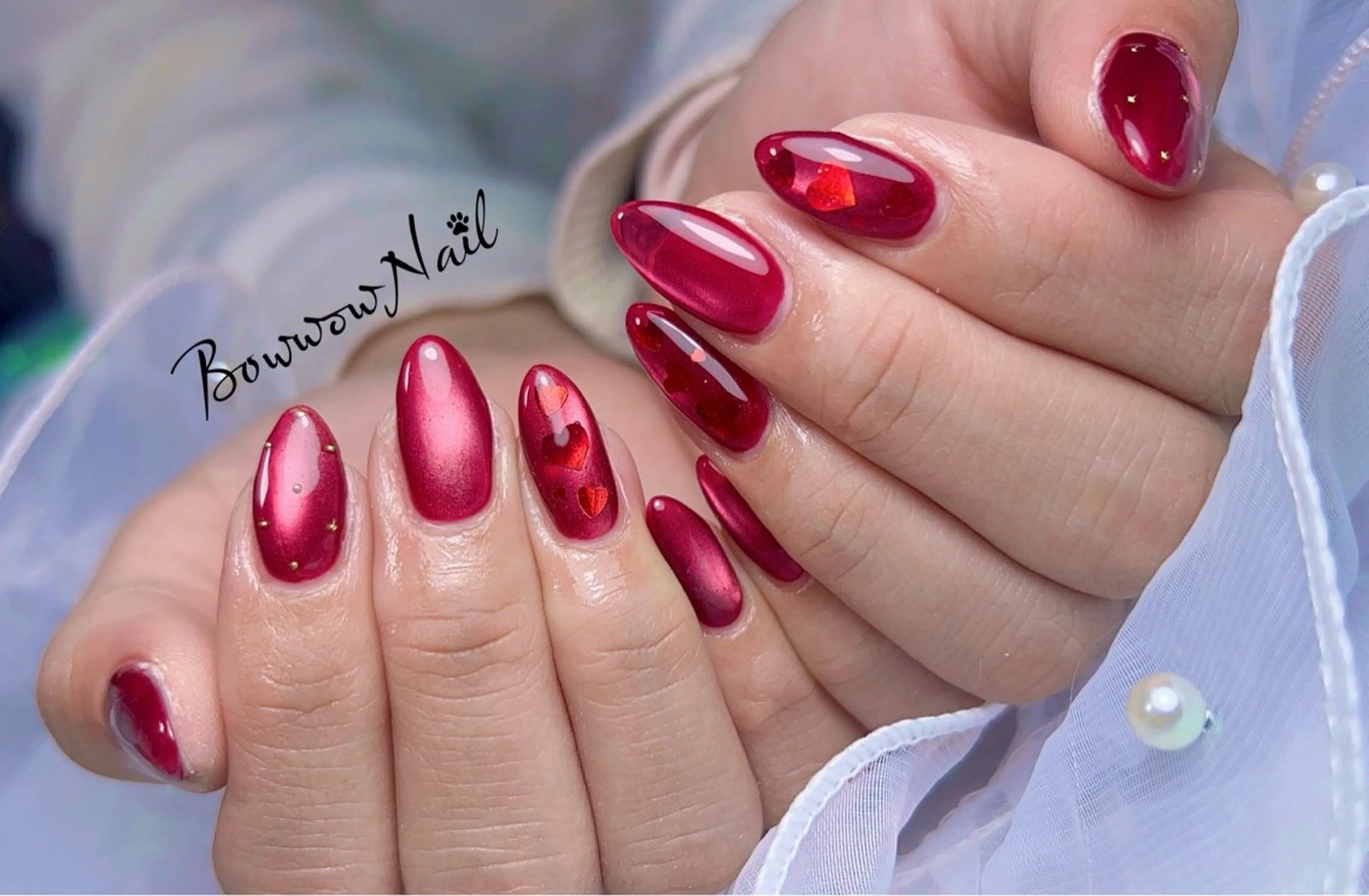 ネイル ハート 韓国ネイル マグネットネイル バレンタイン ワンホンネイル Bow wow Nail さや🧸のネイルデザイン