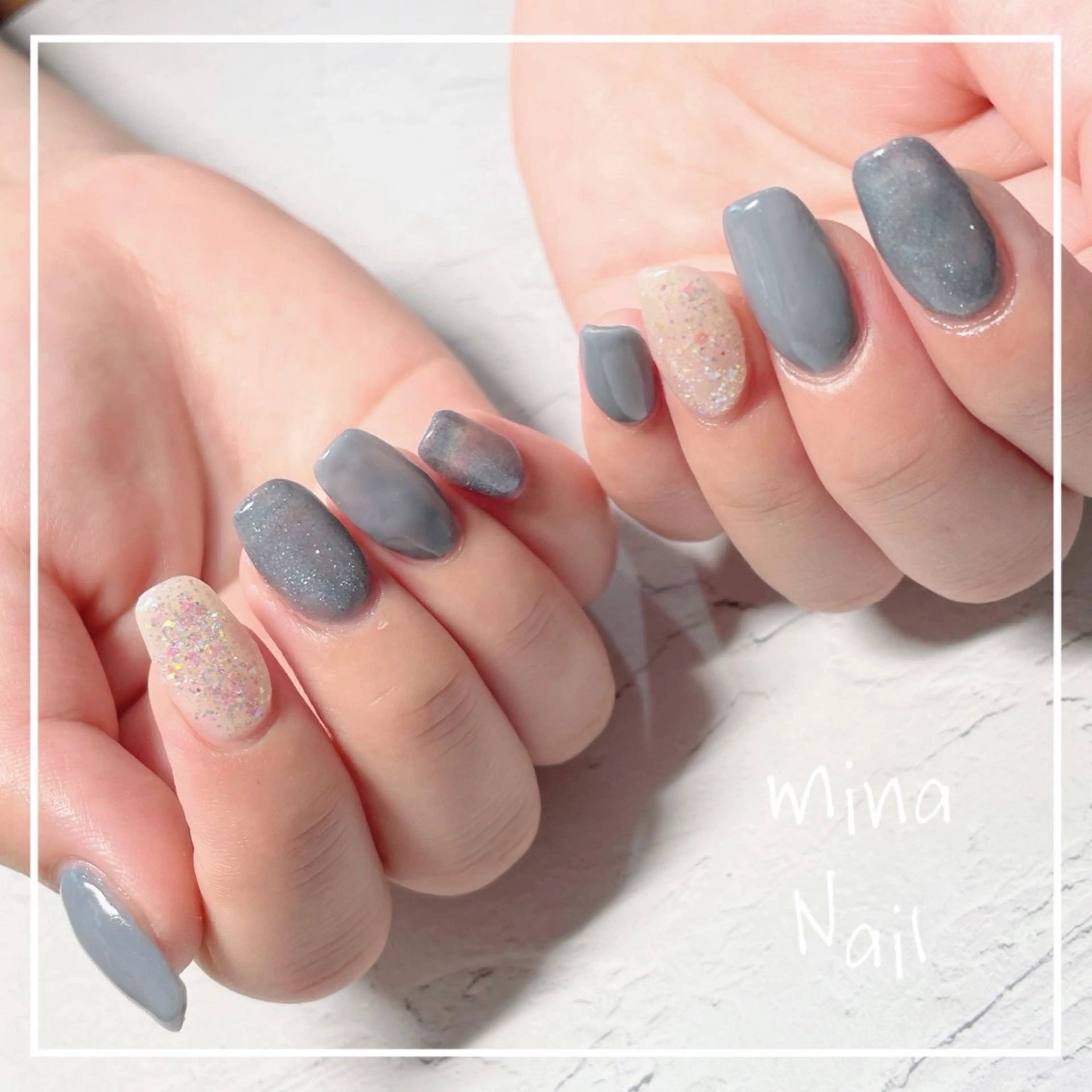 ネイル ブルー ホログラムネイル マグネットネイル mina Nailのネイルデザイン