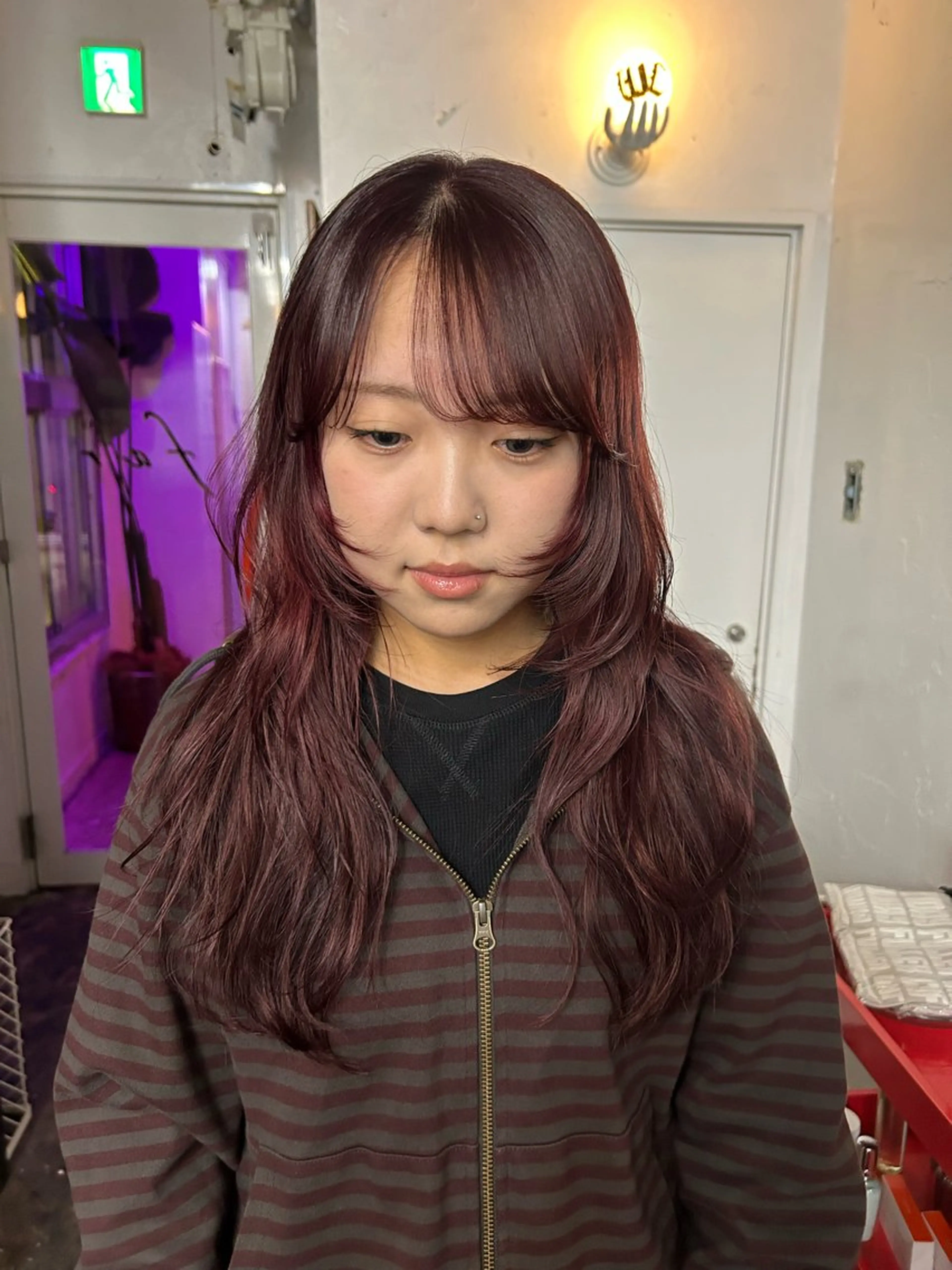 ロング カラー レッドカラー レイヤーカット カット ヘアカラー 小川真歩/パーマ /暖色オリーブのヘアスタイル