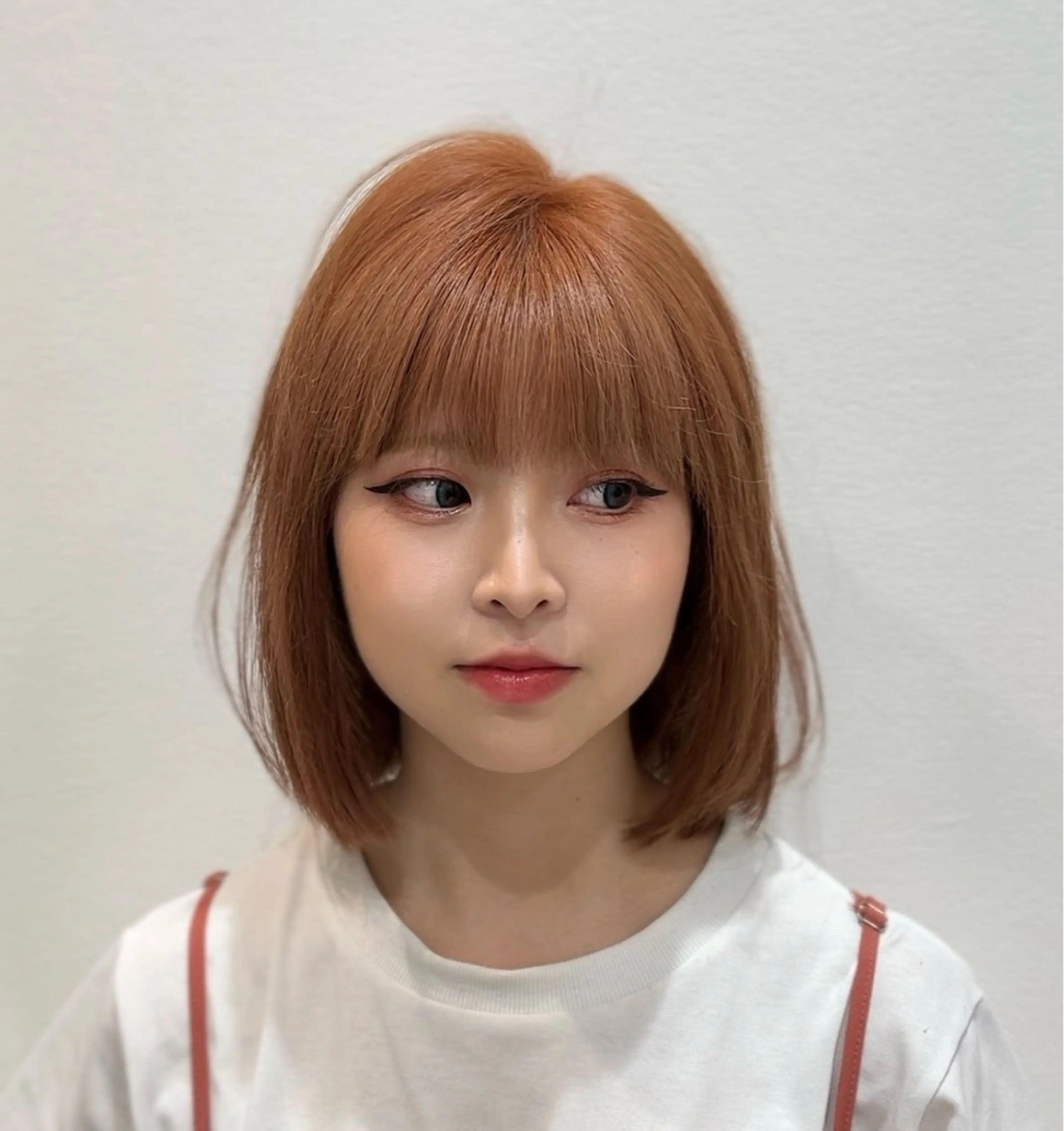 カラー ベージュカラー ダブルカラー オレンジ オレンジベージュ けいし🐬ボブ 美髪縮毛矯正のヘアスタイル