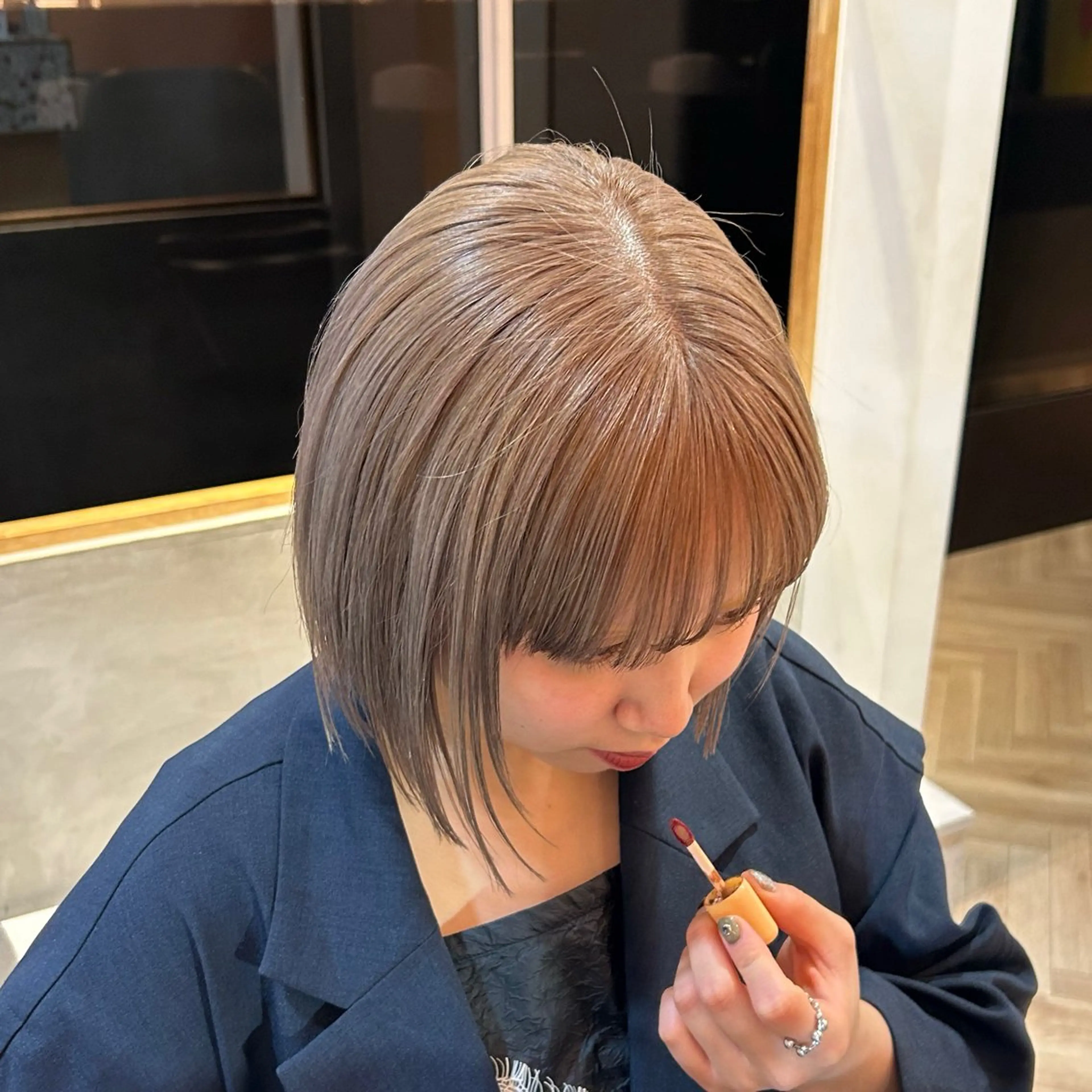 セミロング カラー ヘアカラー オリーブ/ 透明感カラー/れいあのヘアスタイル