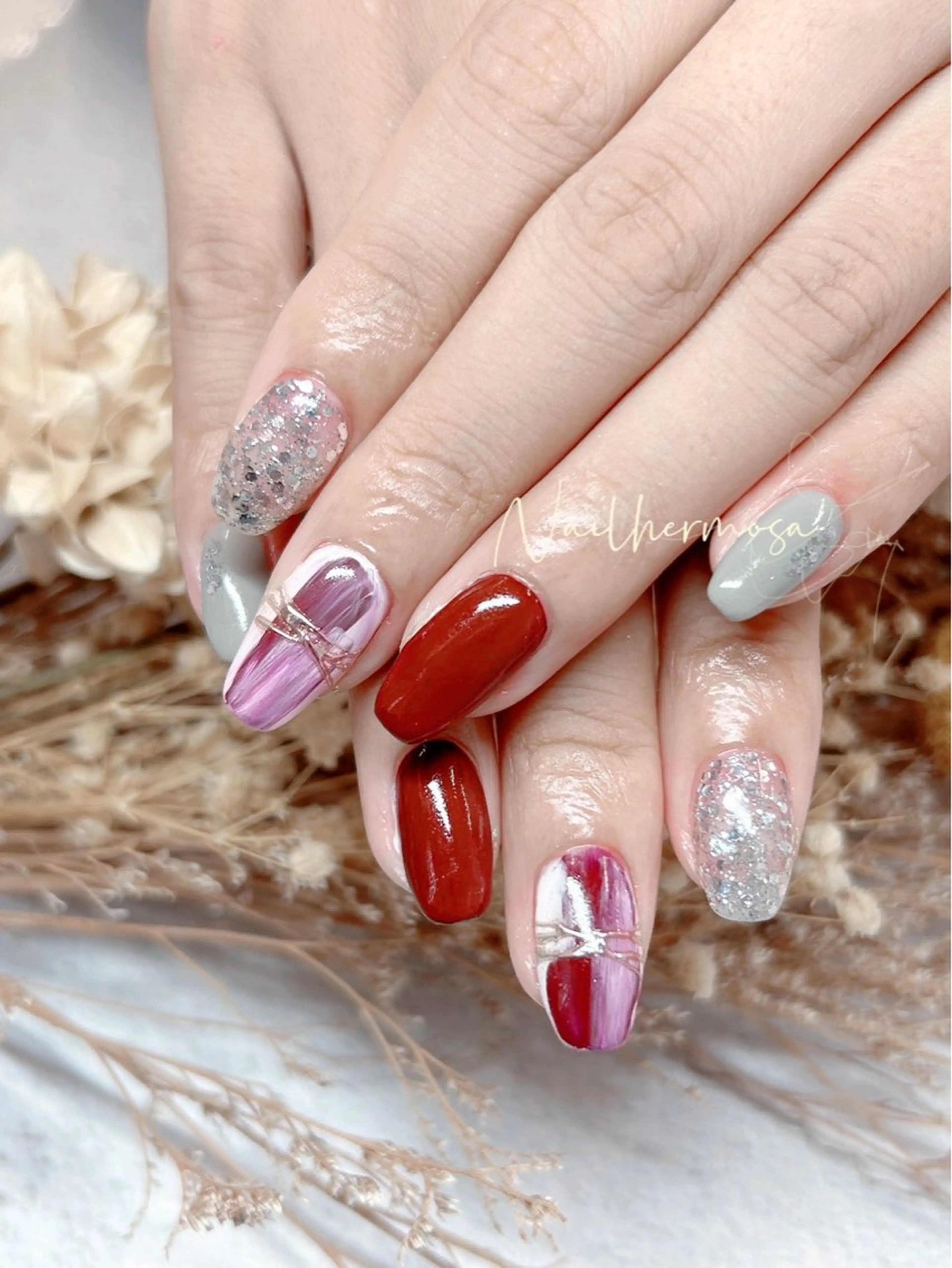 ネイル 長さ出し フラッシュネイル フットネイル ジェルネイル マグネットネイル ハンドネイル エルモサ YURIKAのネイルデザイン