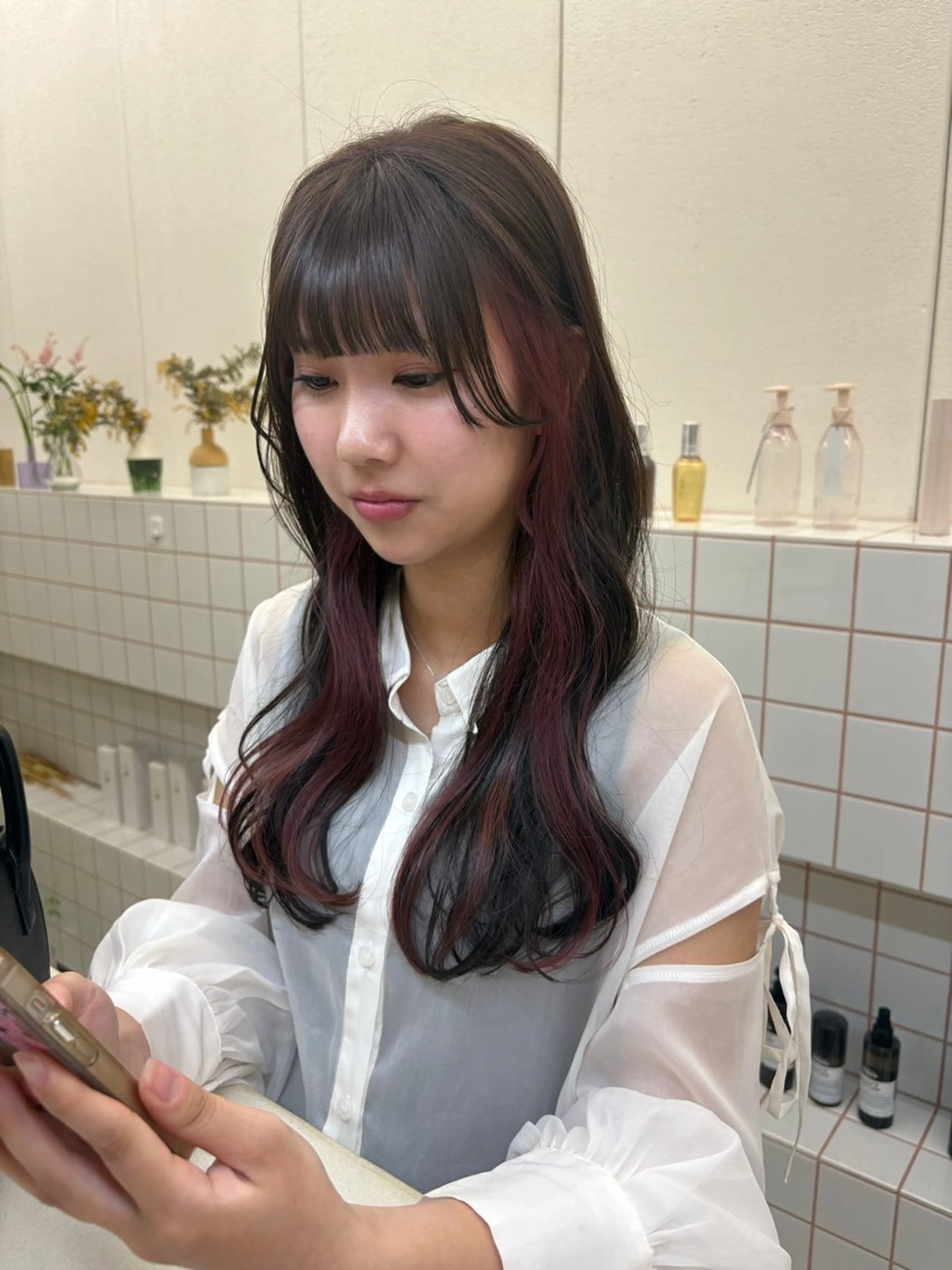 ロング カラー ブラウンカラー ピンクカラー カット ヘアカラー トリートメント NIKO/名古屋/ 伏見/花屋併設のヘアスタイル