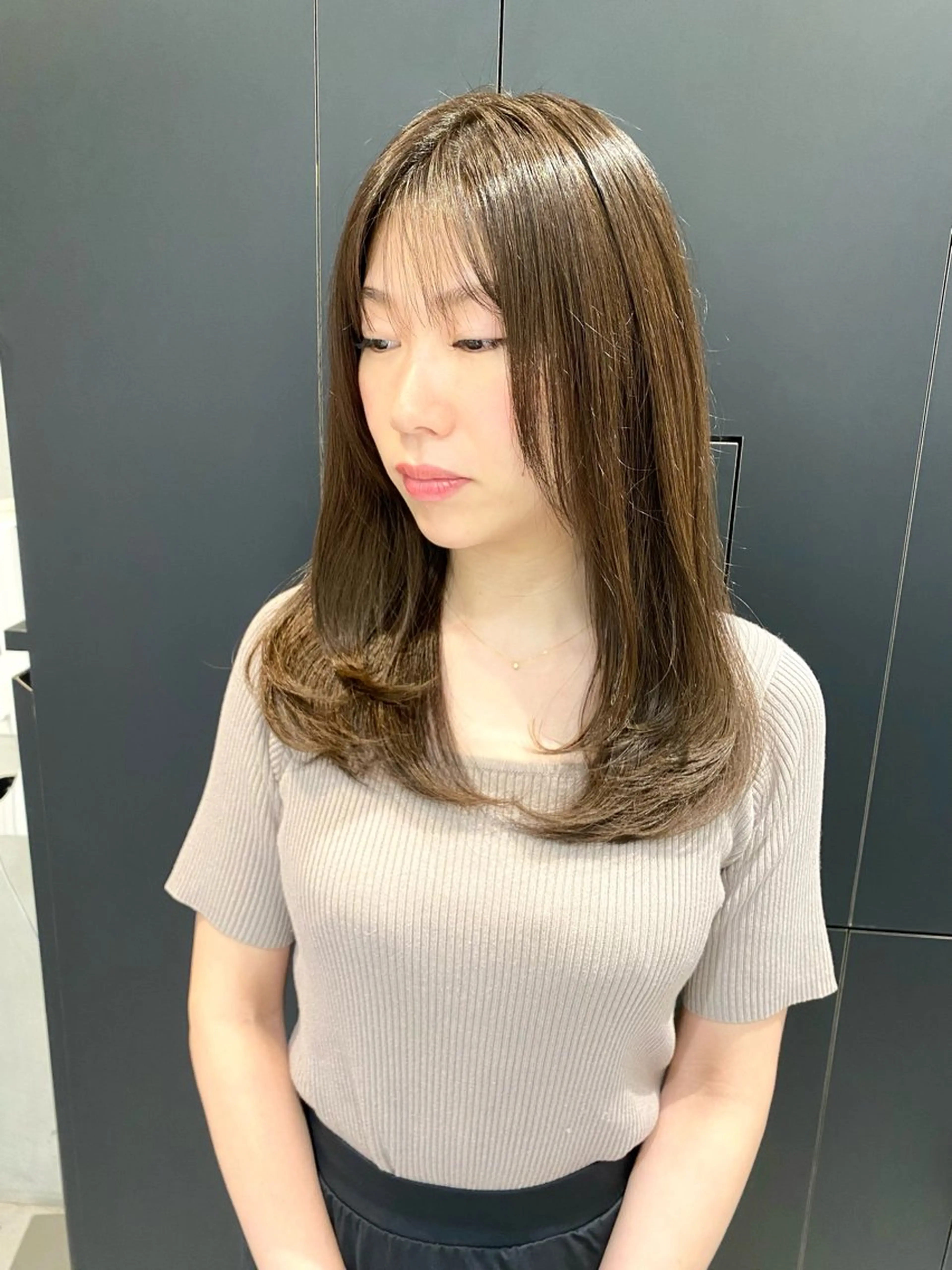 ミディアム カラー カット ヘアカラー トリートメント 髪質改善水素TR× レイヤーカット/熊澤のヘアスタイル