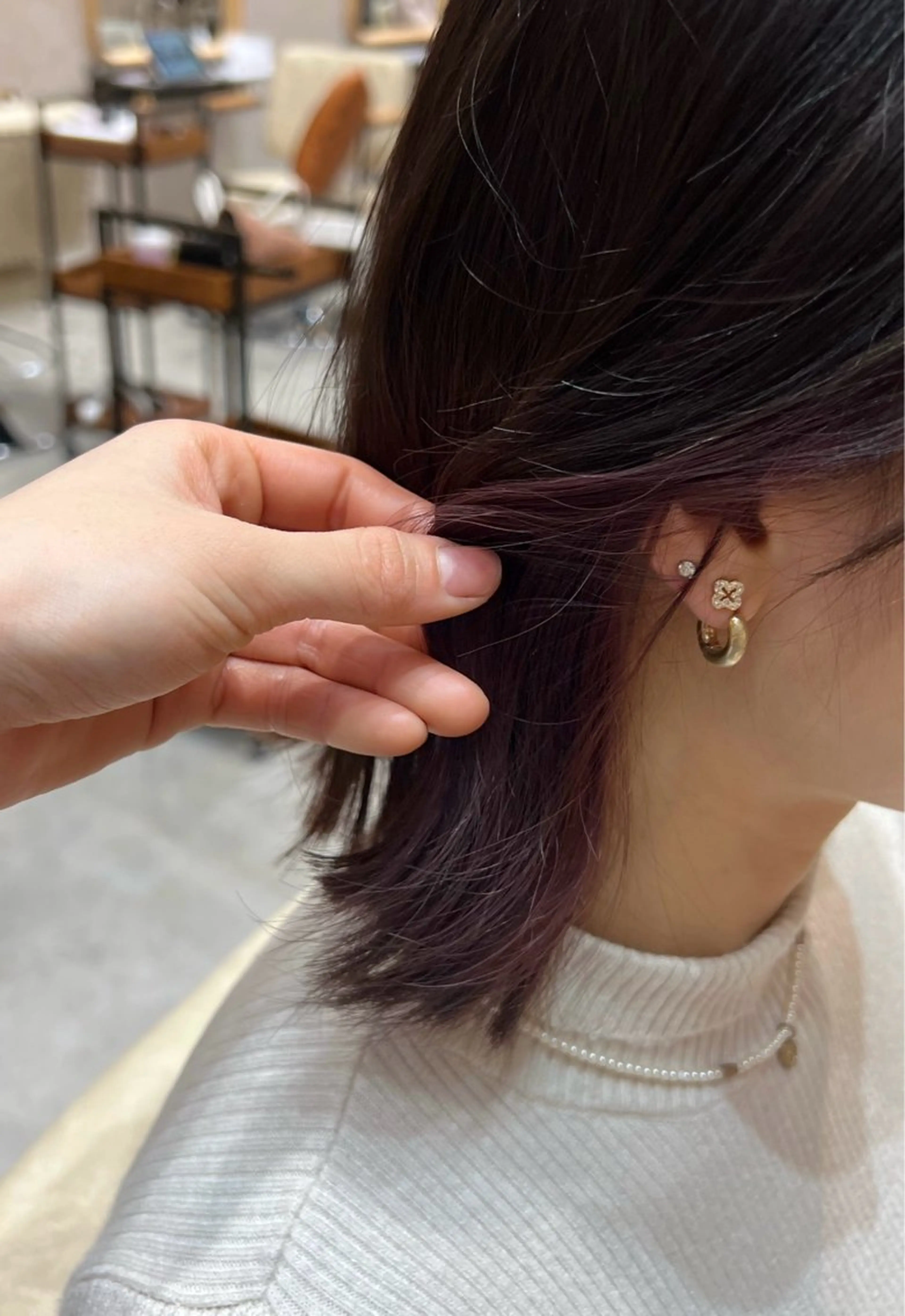 ショート カラー ブリーチ イヤリングカラー インナーカラー パープルカラー 透明感/ダブルカラー /kazui🐈のヘアスタイル