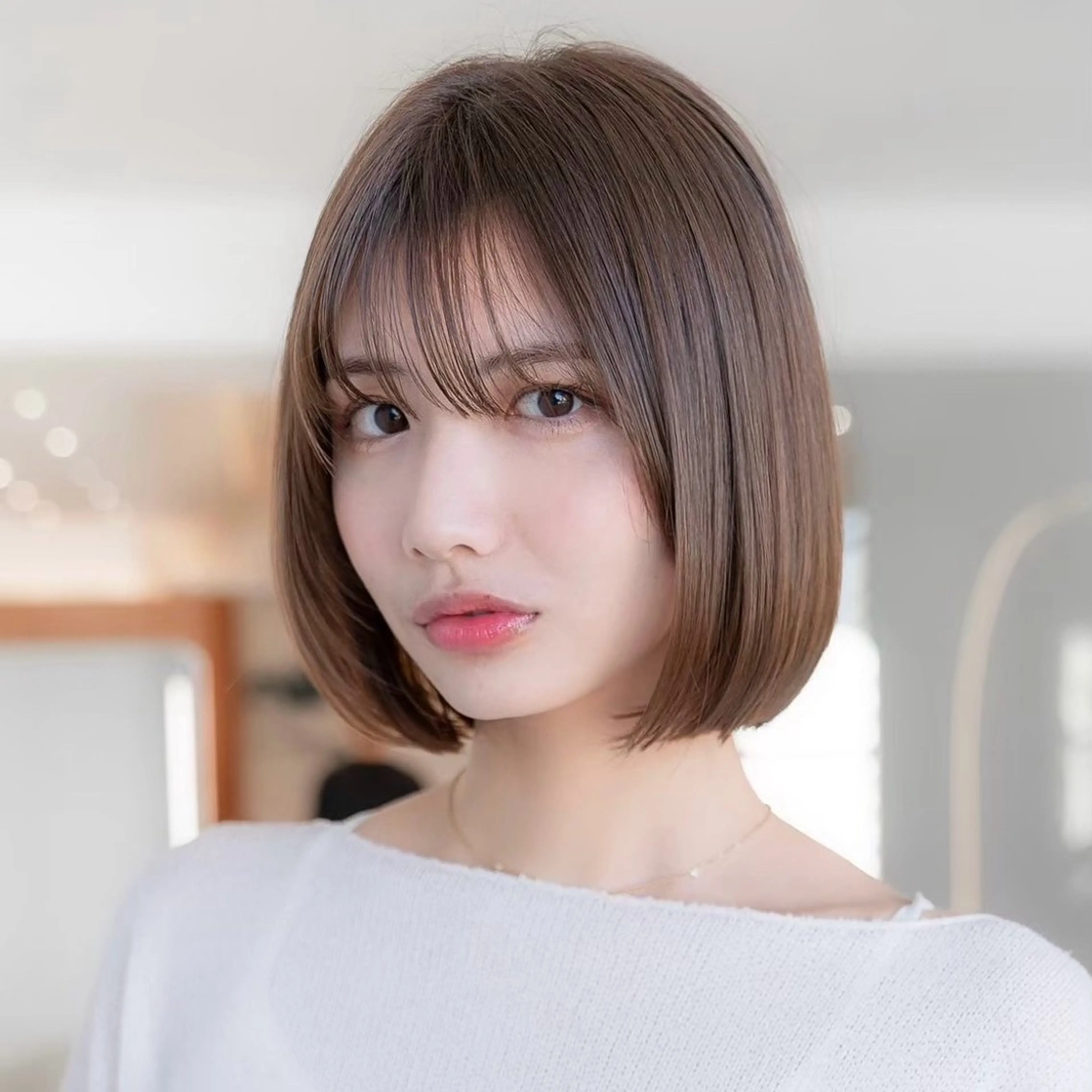 ミディアム カラー 切りっぱなしボブ ショートボブ ボブレイヤー ボブ くびれヘア カット ヘアカラー トリートメント 渋谷ボブ/レイヤー ボブ田中航平のヘアスタイル