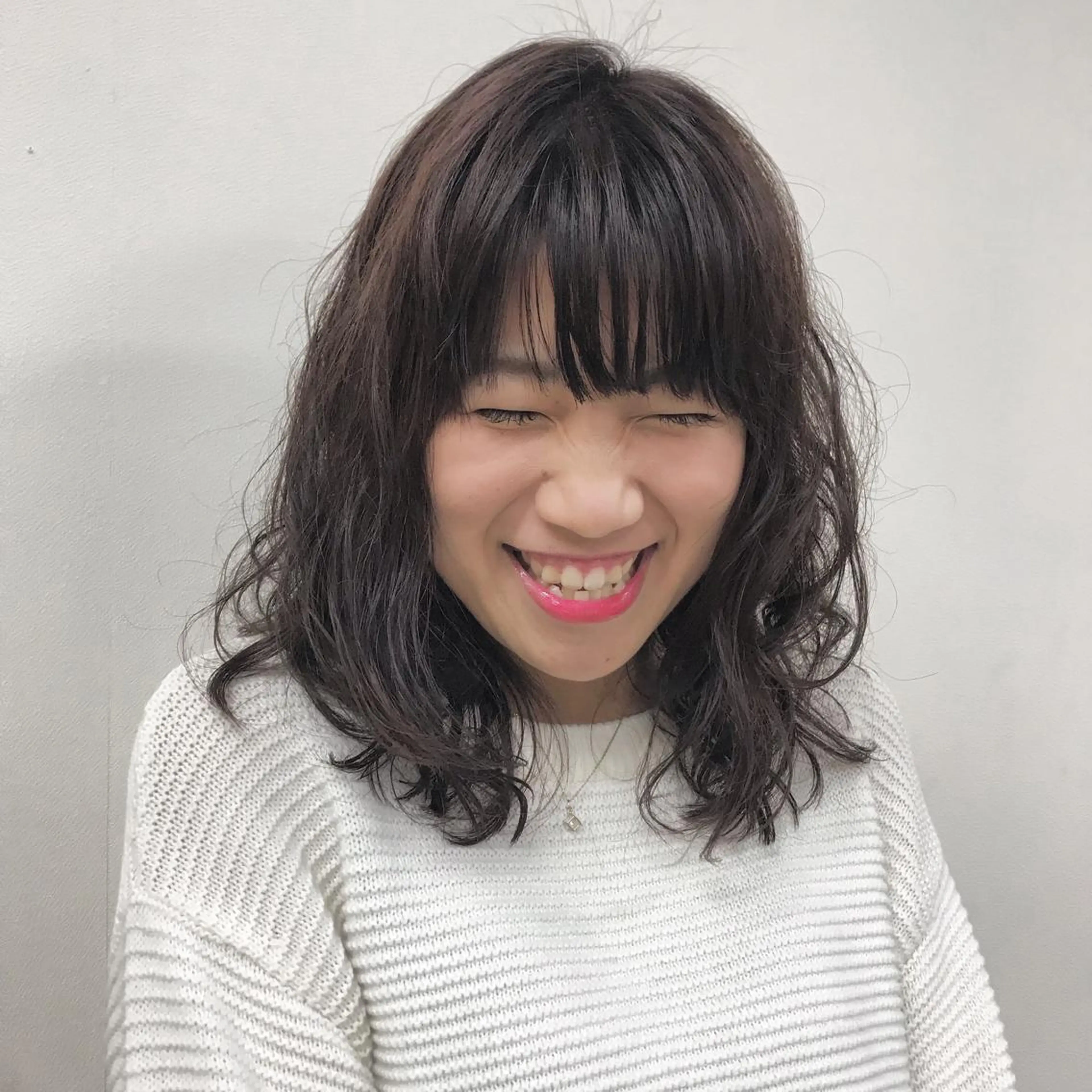 セミロング パーマ 似合わせカットカラー ♡佐藤捺美のヘアスタイル