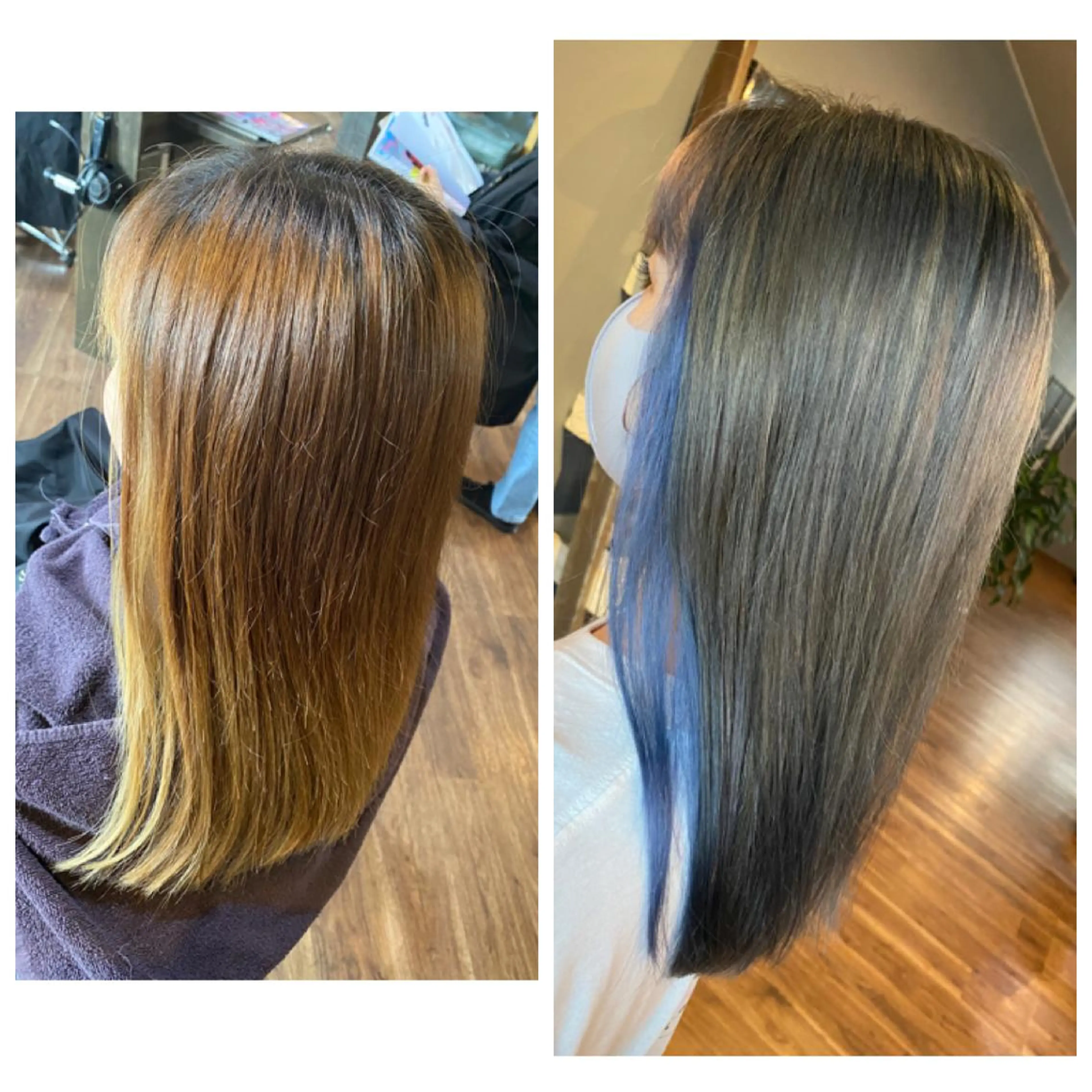 セミロング カラー アッシュ アッシュグレー ブリーチ ブルーカラー ハイライト/インナー /ブリーチ/レイヤーのヘアスタイル