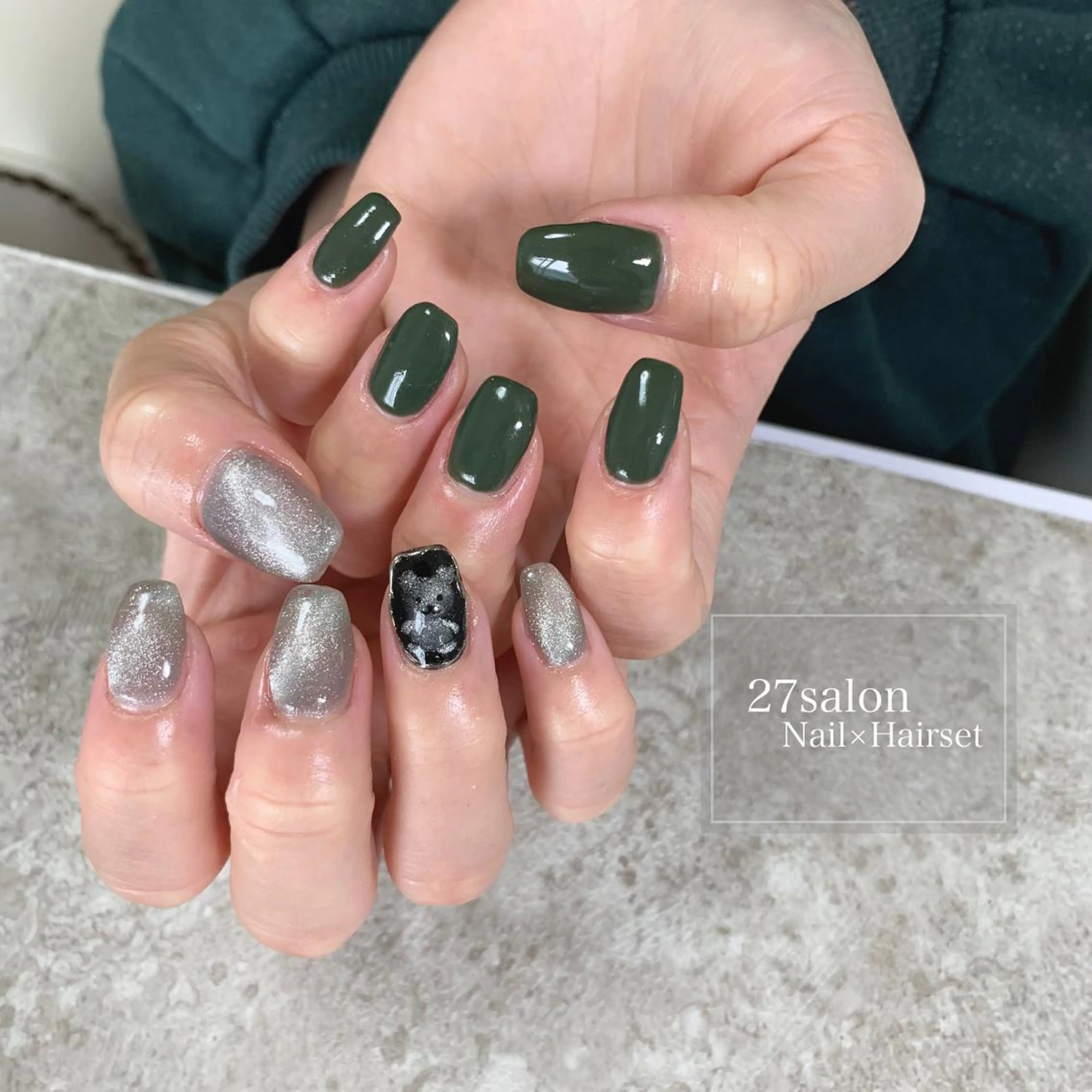 ネイル グリーン マグネットネイル 27salon yuinaのネイルデザイン