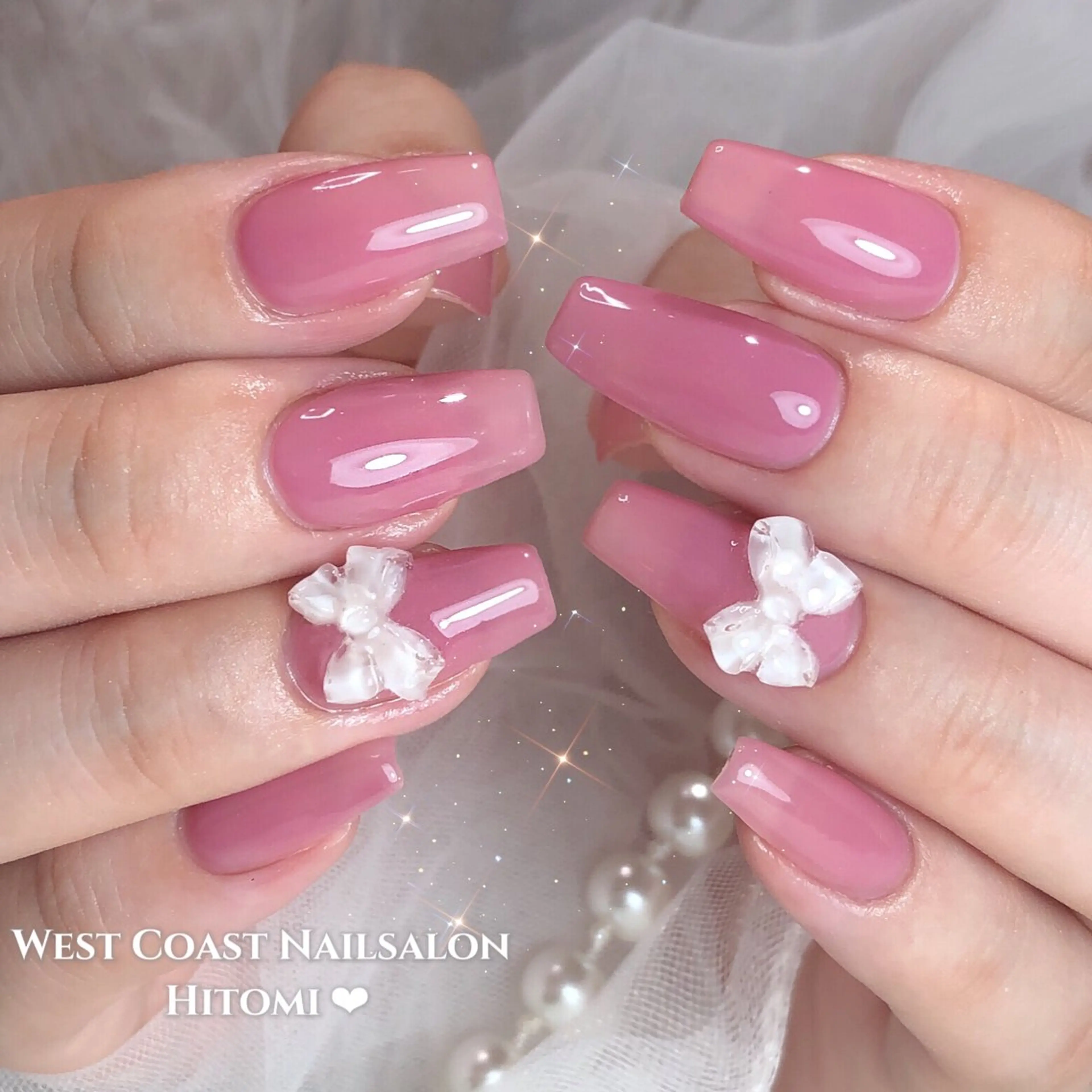 ネイル リボン、ガーリー パーツ放題専門店のネイルデザイン