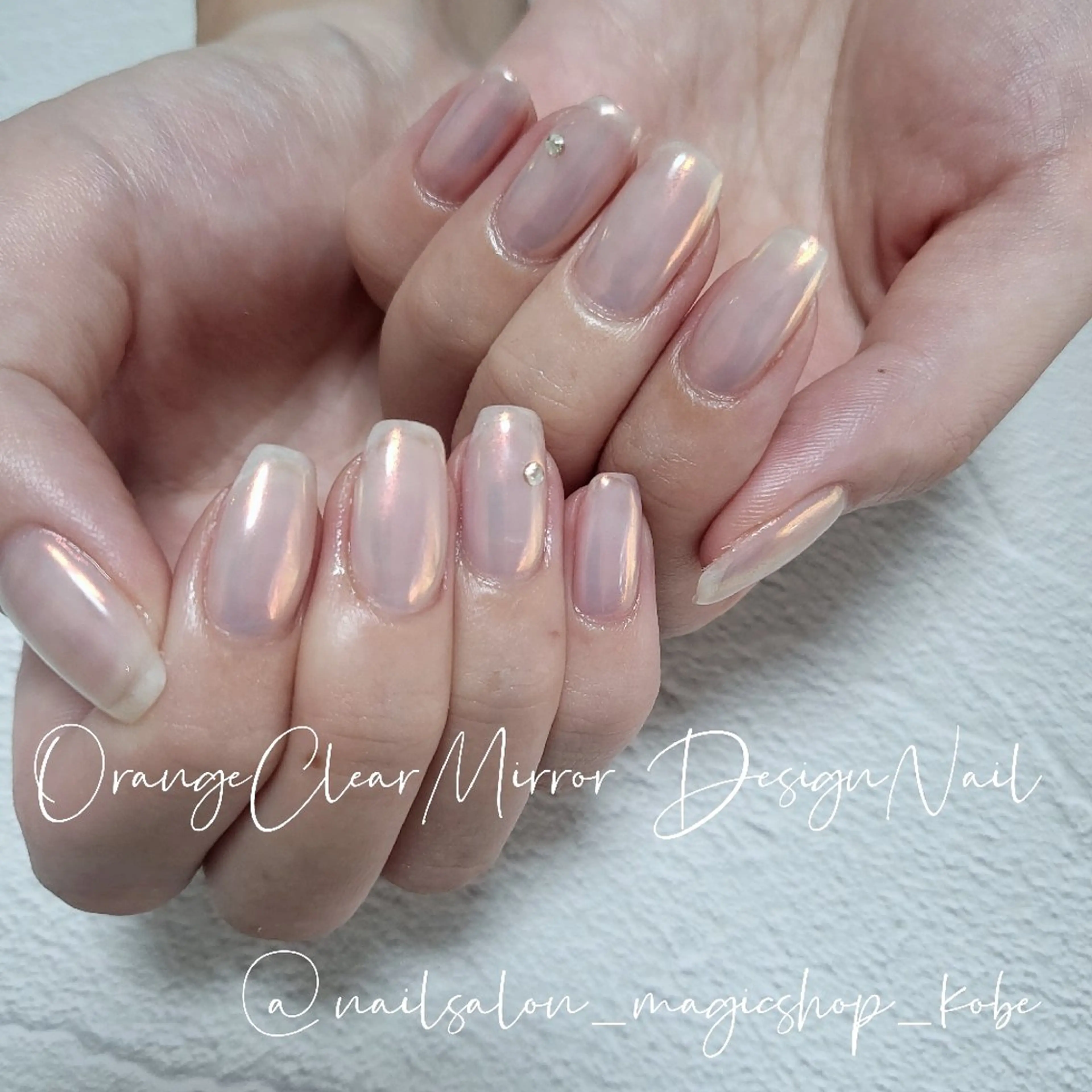 ネイル クリアネイル ジェルネイル ミラーネイル オレンジ シンプルネイル ハンドネイル Nailsalon MagicShopのネイルデザイン