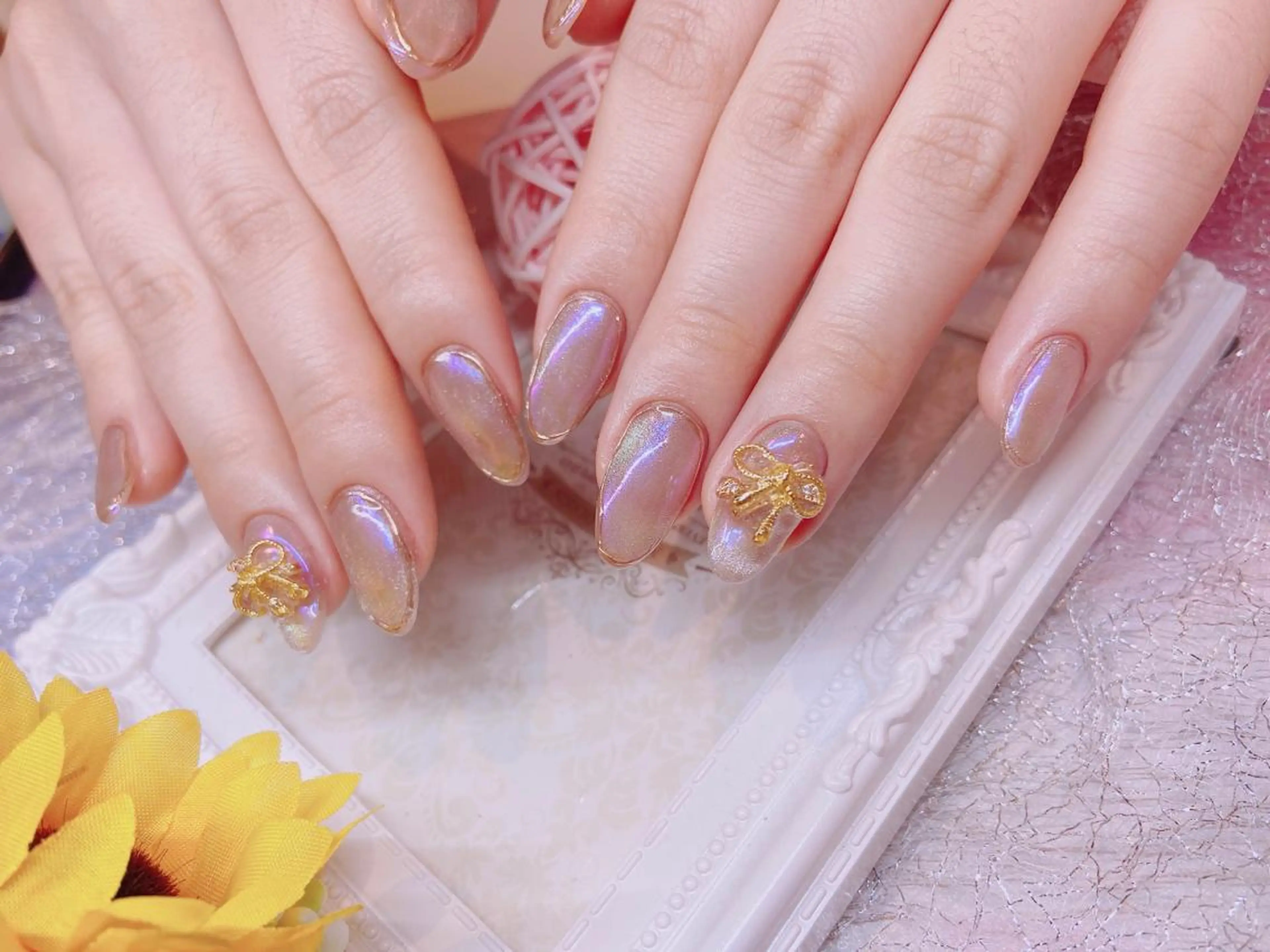 ネイル ゴールド マグネットネイル ミラーネイル 長さだし専門店 M2　rikaのネイルデザイン