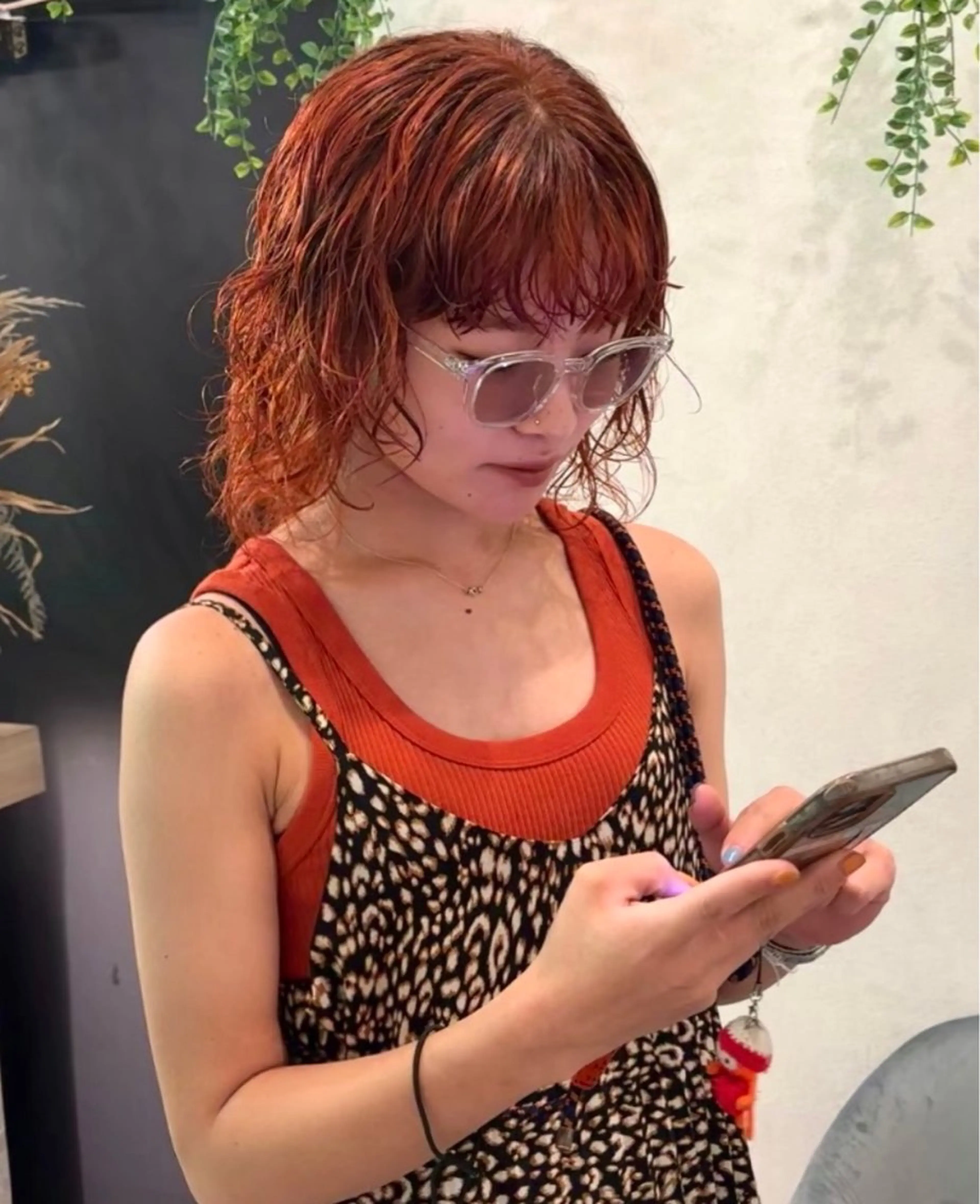 ミディアム カラー カット パーマ トリートメント デザインパーマ/ 艶カラー/ボブのヘアスタイル