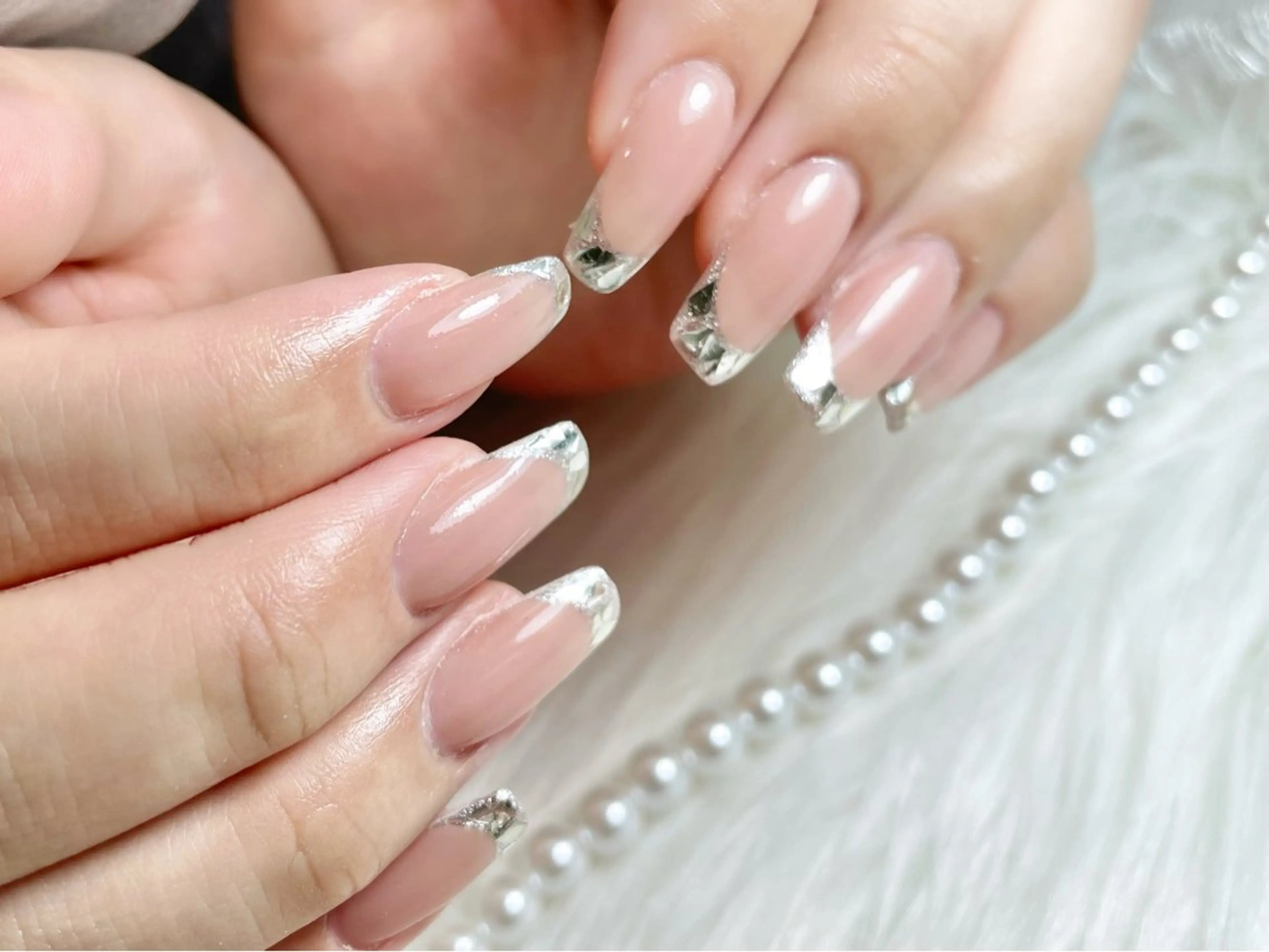 ネイル フレンチネイル ジェルネイル ガラスフレンチ パラジェル 春ネイル ハンドネイル ゆりか ジョアアンジェ福島のネイルデザイン