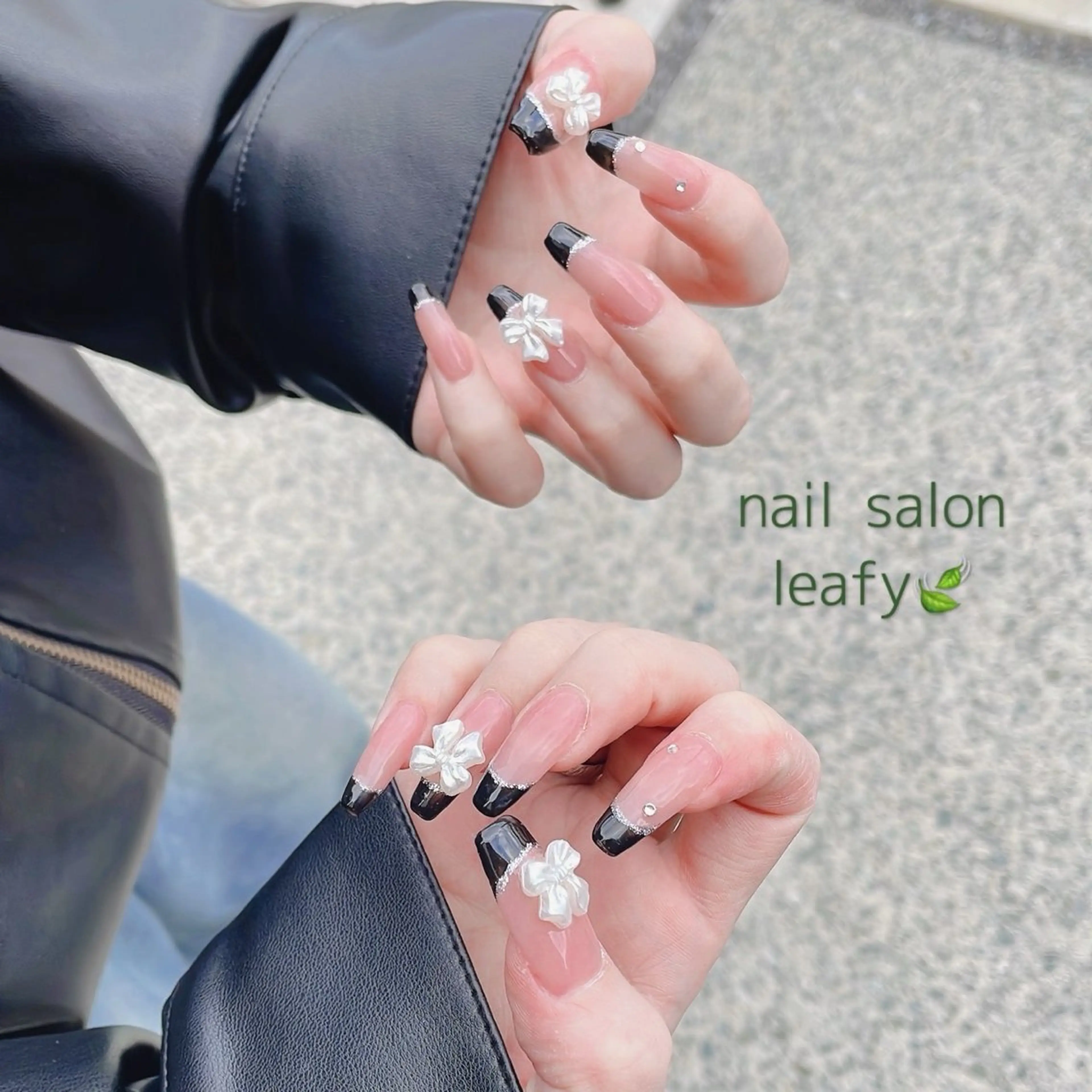 ネイル フレンチネイル リボン ネイルチップ ネイルサロン leafyのネイルデザイン