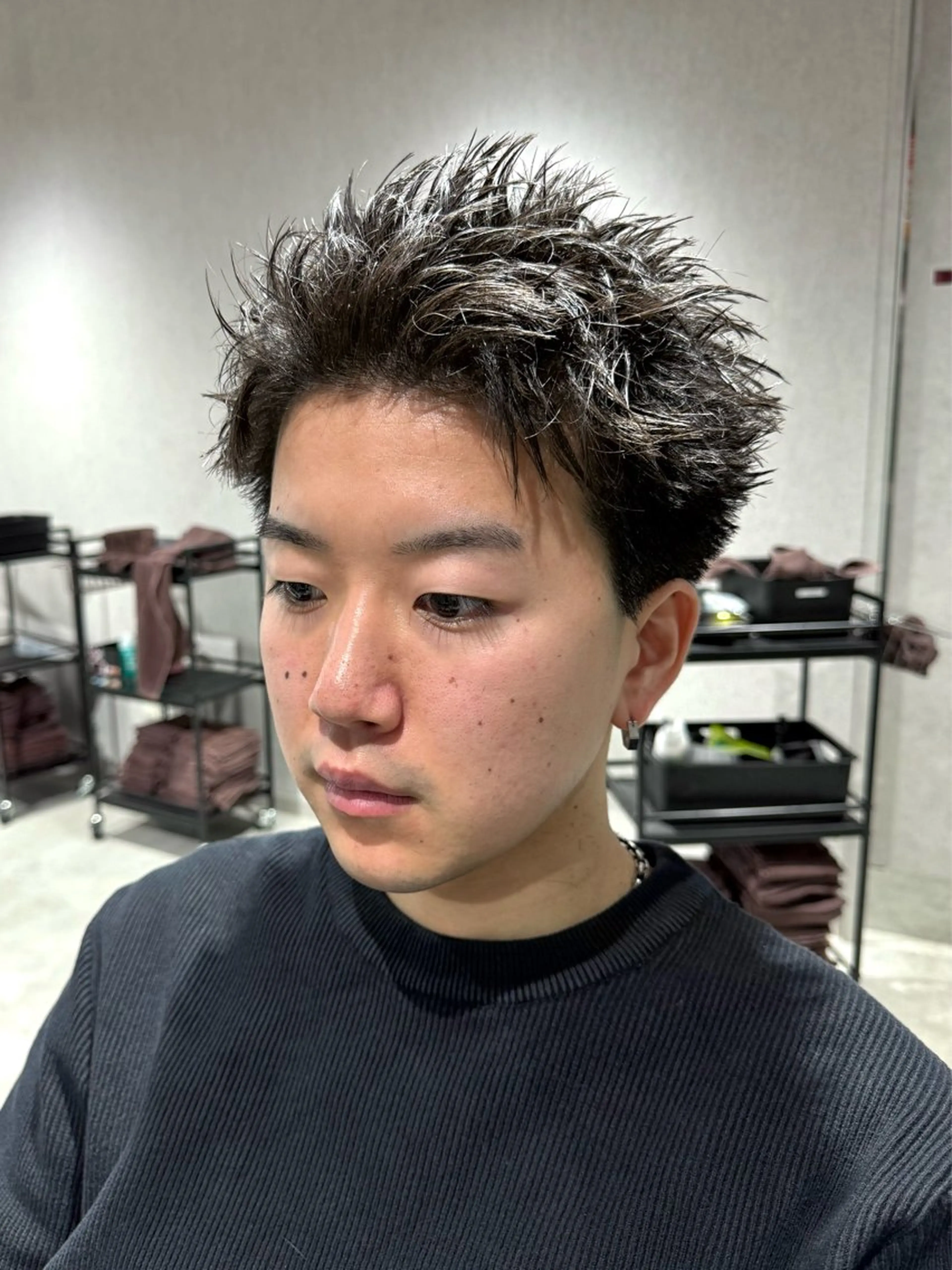 ショート メンズ アップバング スパイキーショート ショートヘア カット メンズパーマ職人 パーマ🔥ritaのヘアスタイル