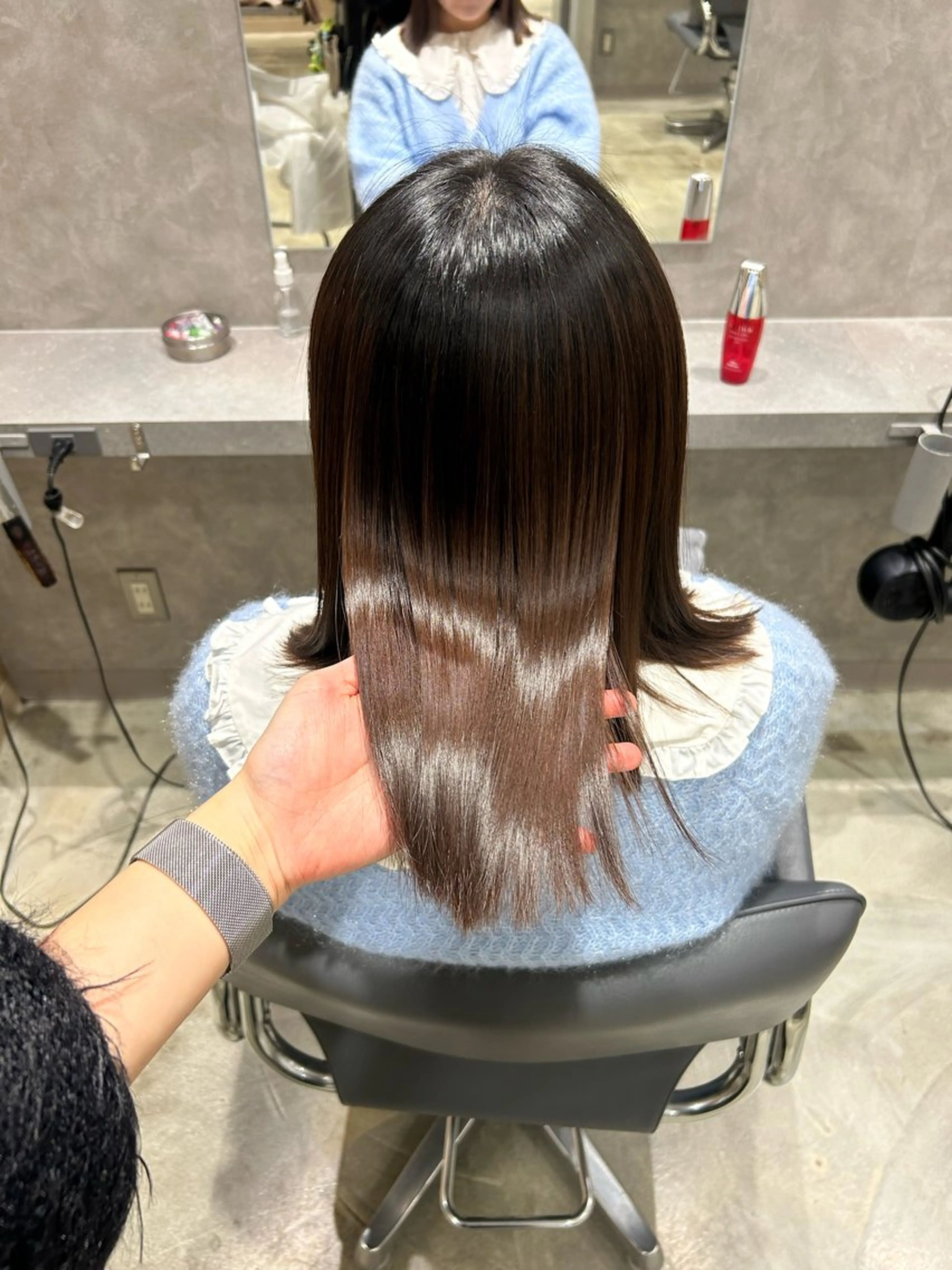 ミディアム パーマ ストレートパーマ 新宿ハイトーン/ カットモデル/のりかのヘアスタイル