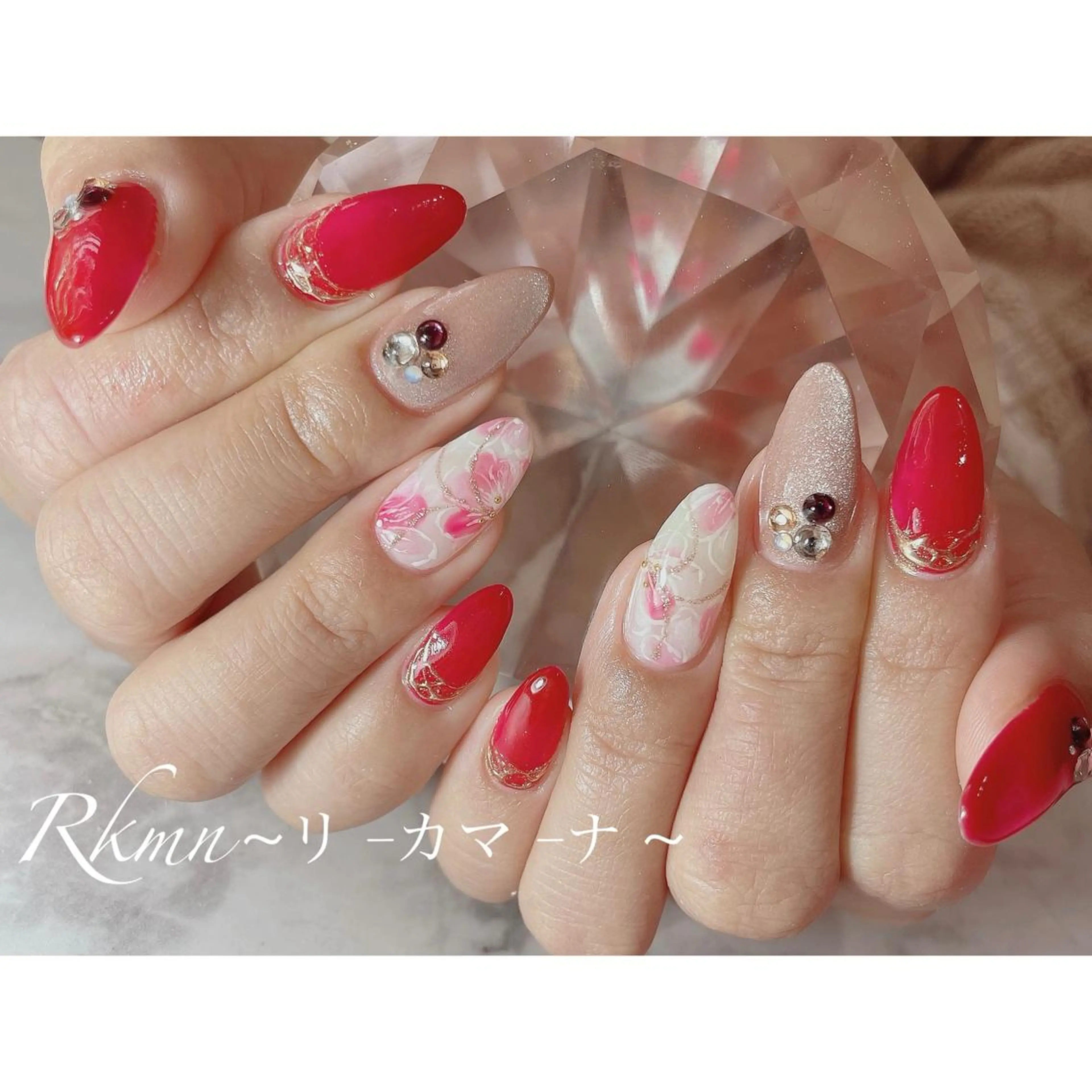 ネイル アイブロウ アートネイル ボルドー フラワーネイル マグネットネイル ミラーネイル ハンドネイル フットネイル ハンドケア Rkmn ~リ-カマ-ナ~のネイルデザイン