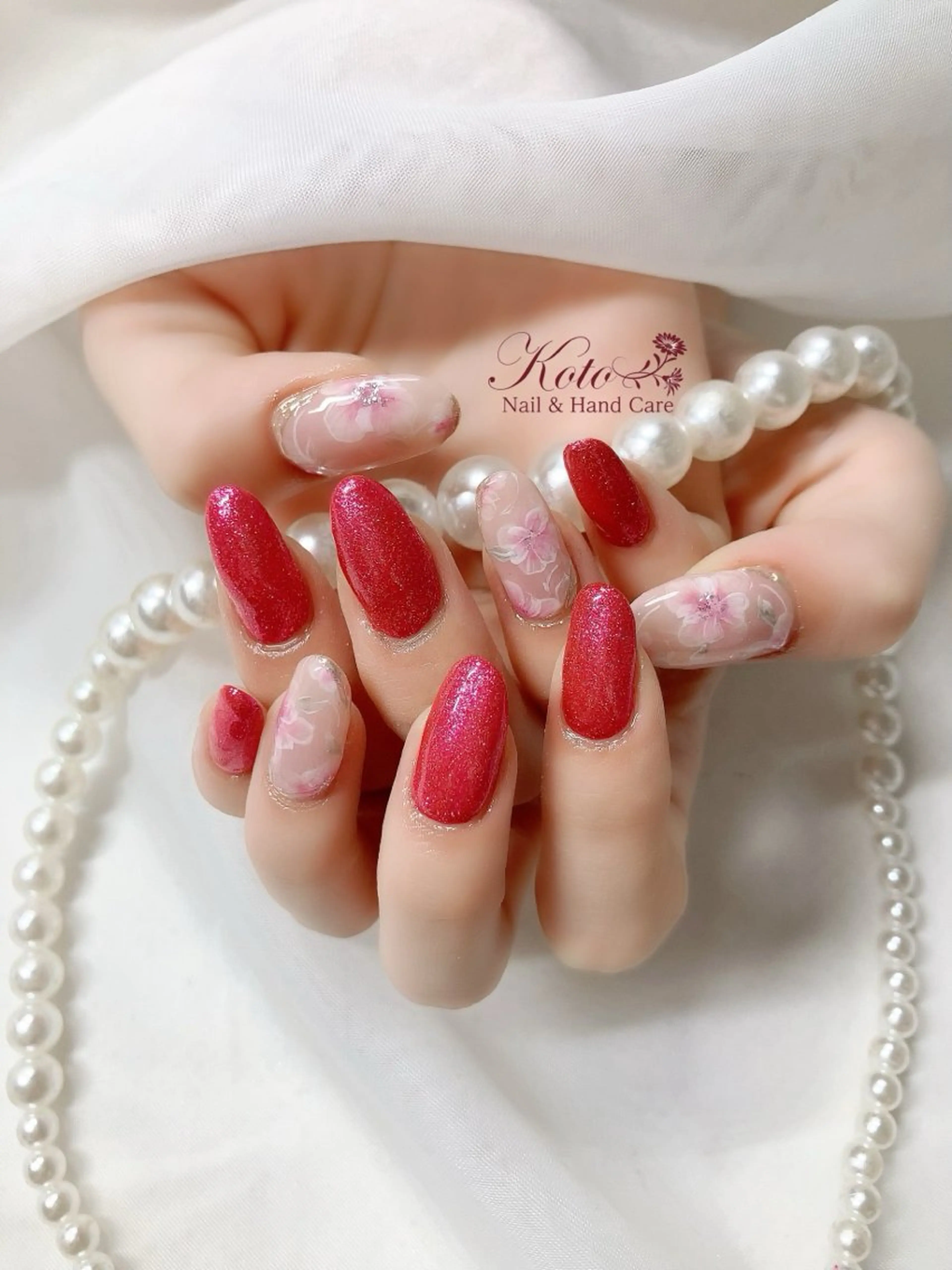 ネイル 長さ出し ジェルネイル 持ち込み ニュアンスネイル 赤色 ハンドネイル Nail Salon KOTOのネイルデザイン