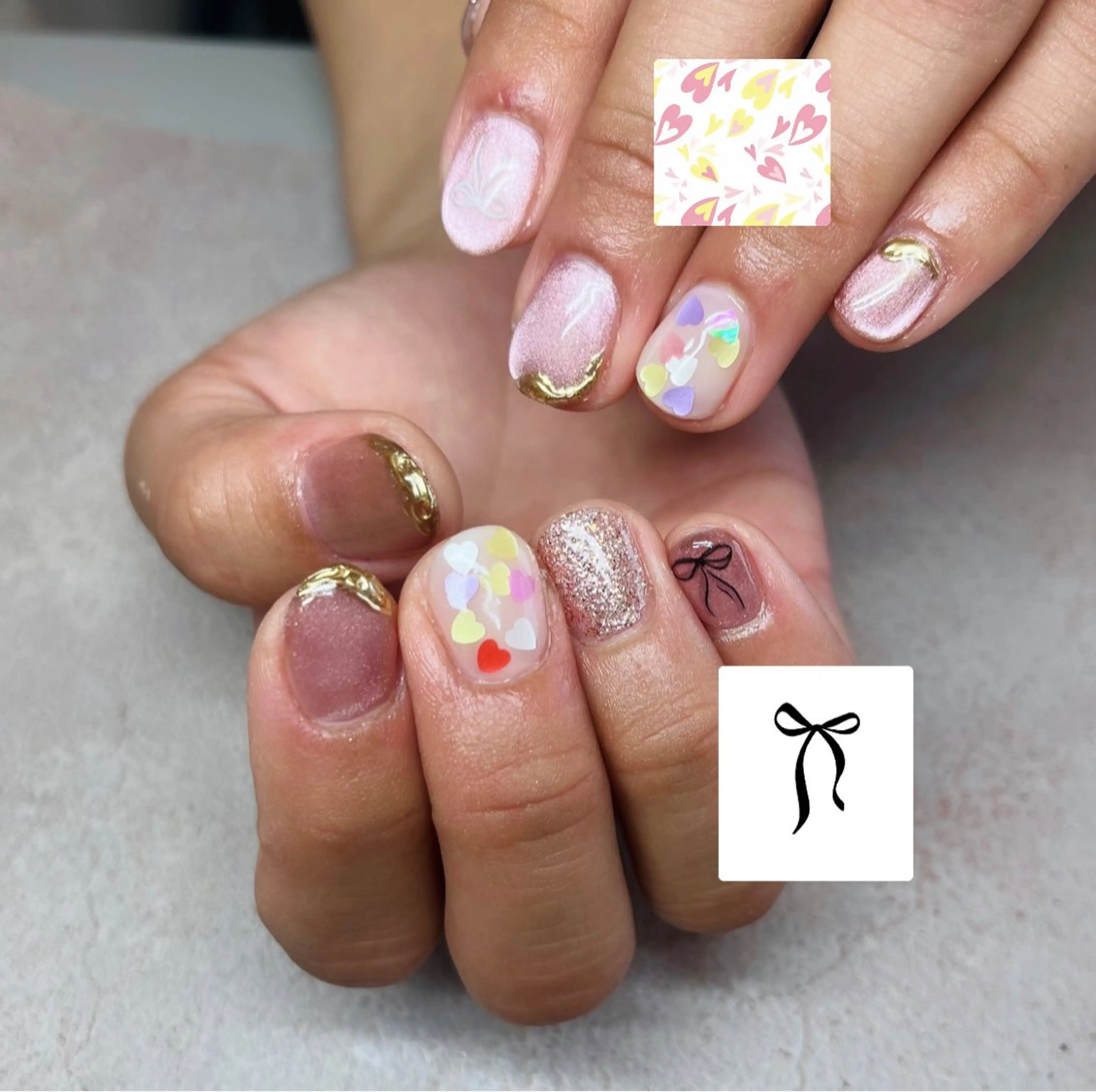 ネイル ハート リボン ハンドネイル HazeGrass NAILのネイルデザイン