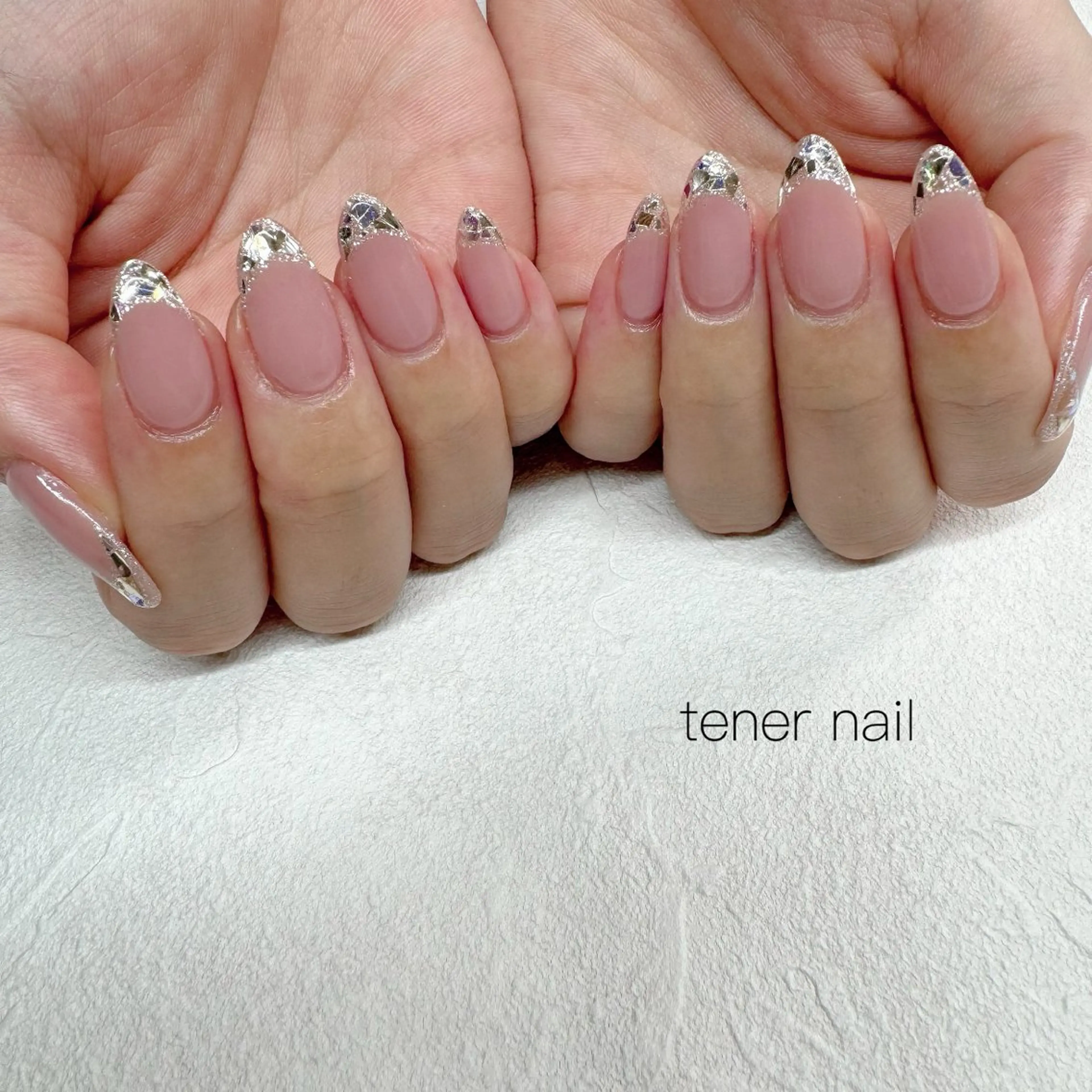 ネイル フレンチネイル ガラスフレンチ ピンク ハンドネイル tener  nail  テネルネイル所属・テネルネイル tener nailのネイルデザイン