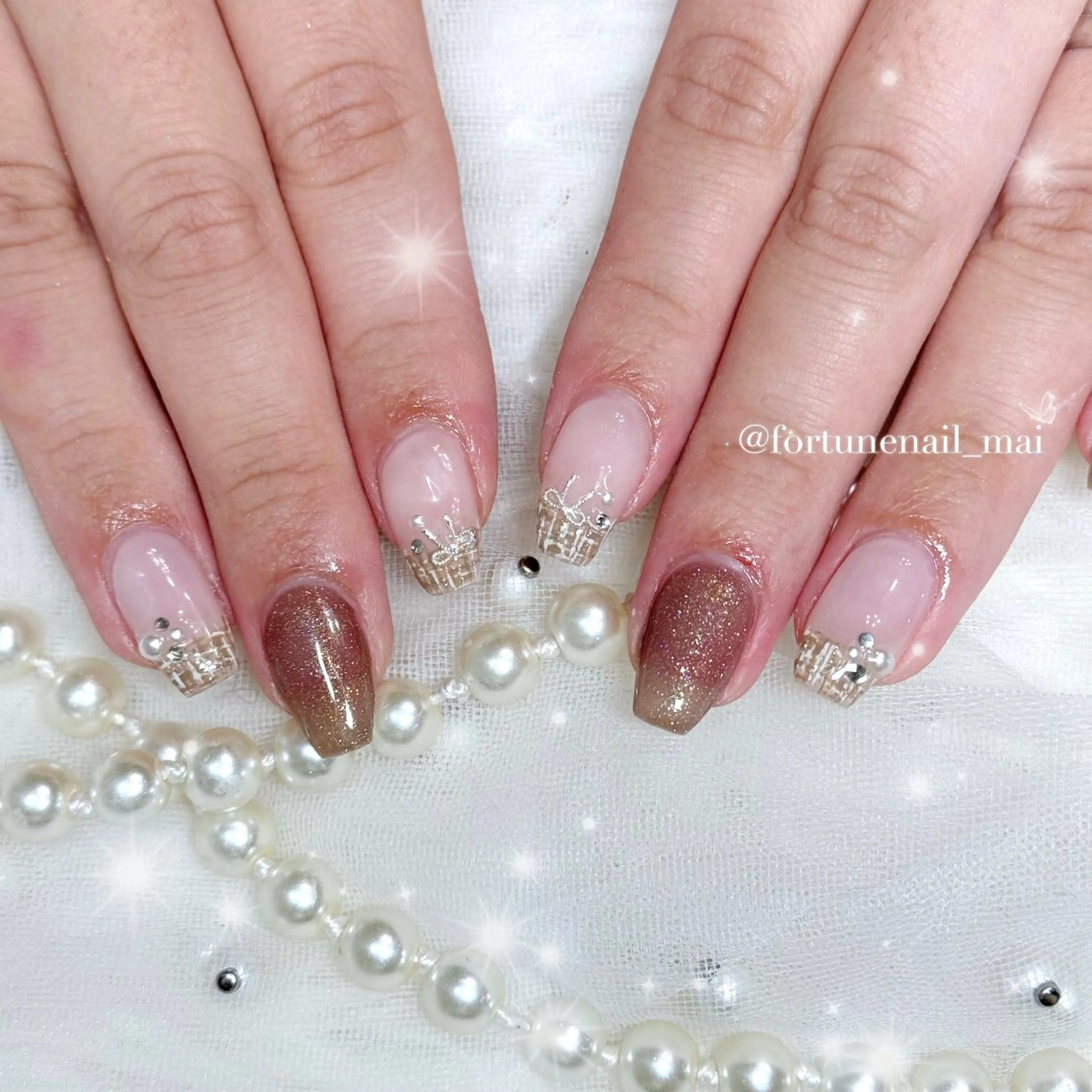 ネイル フレンチネイル ツイードネイル ハンドネイル 🎀Mai 🎀のネイルデザイン