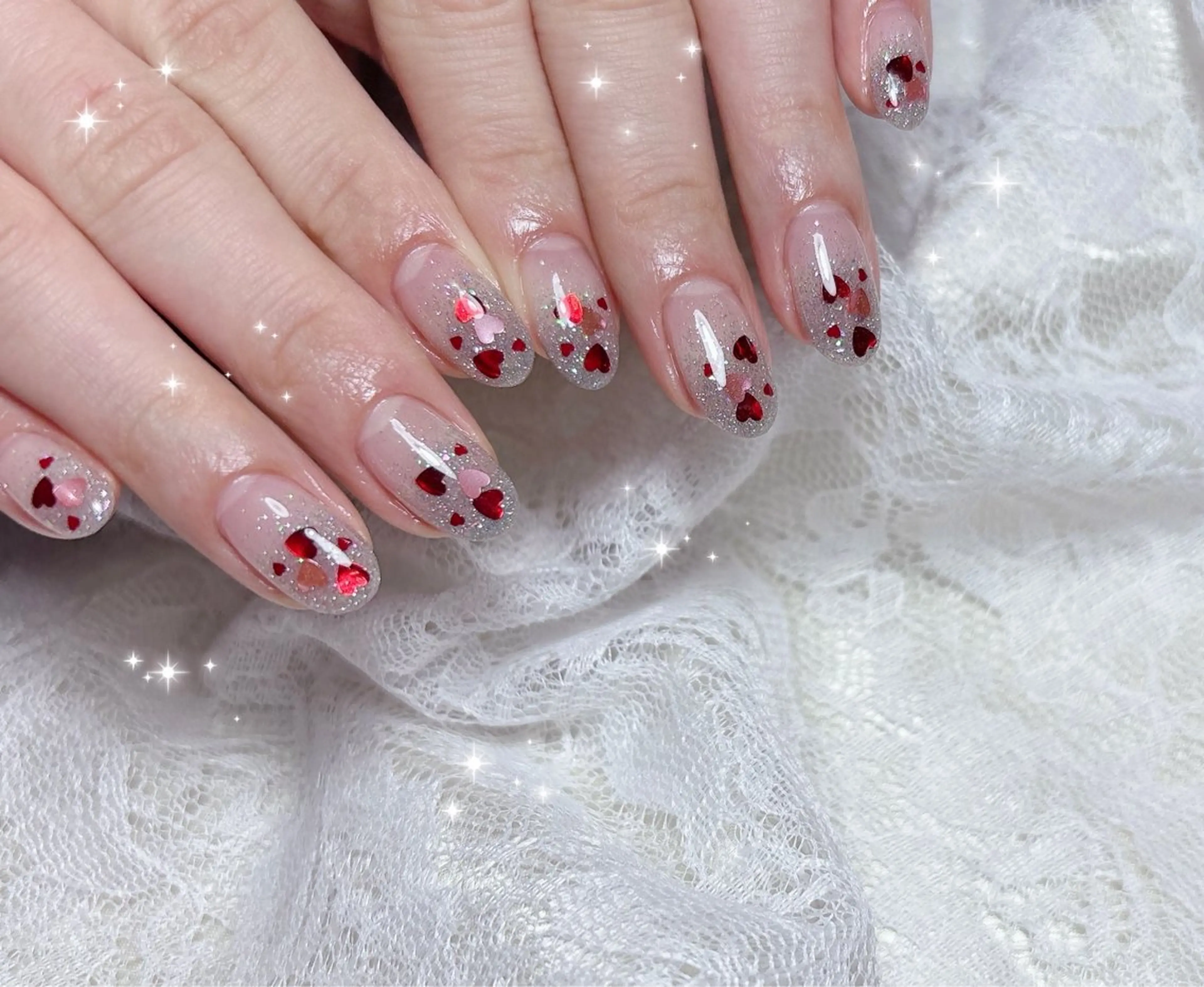 ネイル グラデーション ハート ホログラムネイル ハンドネイル FLARE NAIL フレアネイルのネイルデザイン