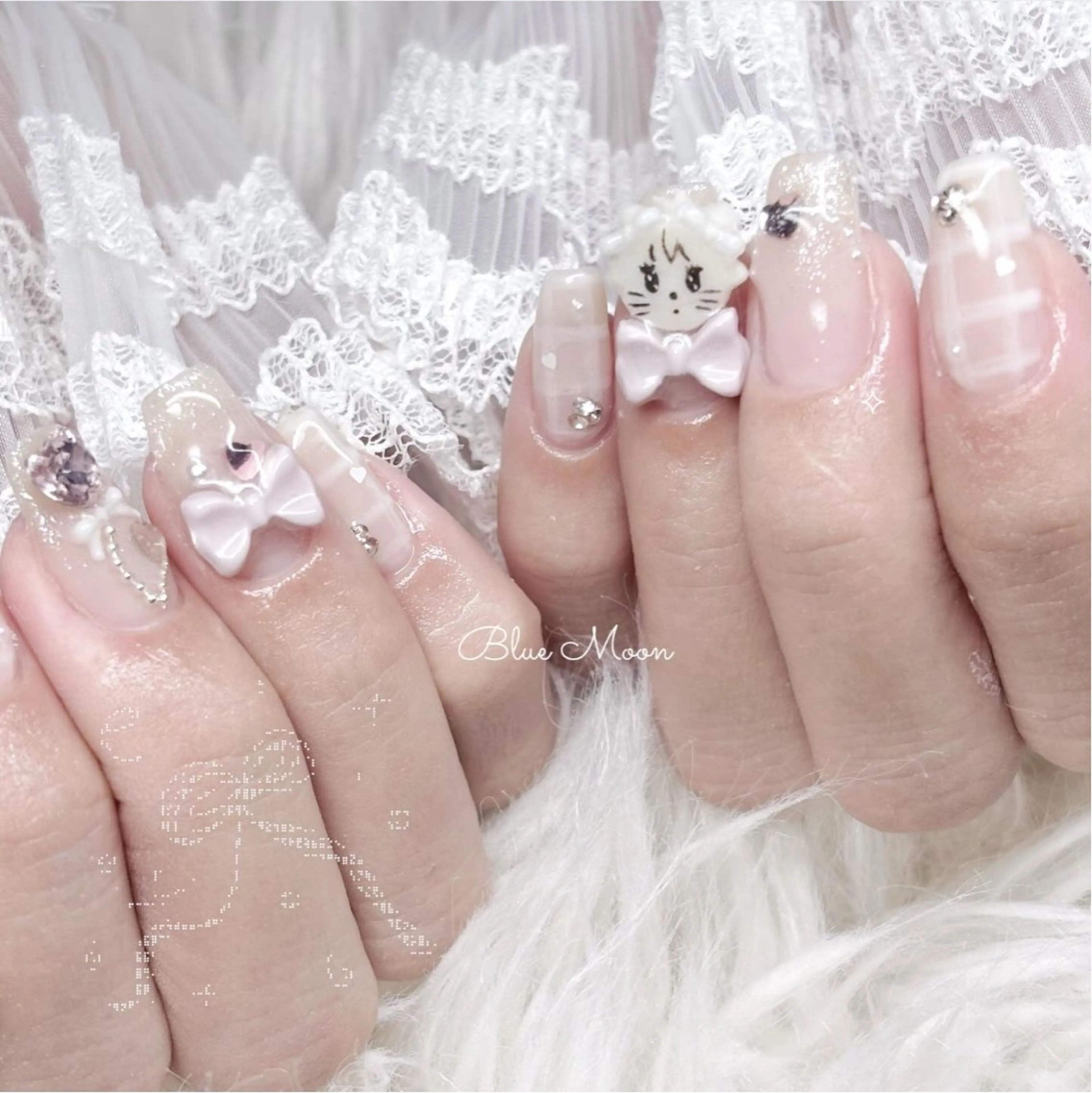 ネイル リボン ハンドネイル フットネイル ハンドケア nail salon Blue Moonのネイルデザイン