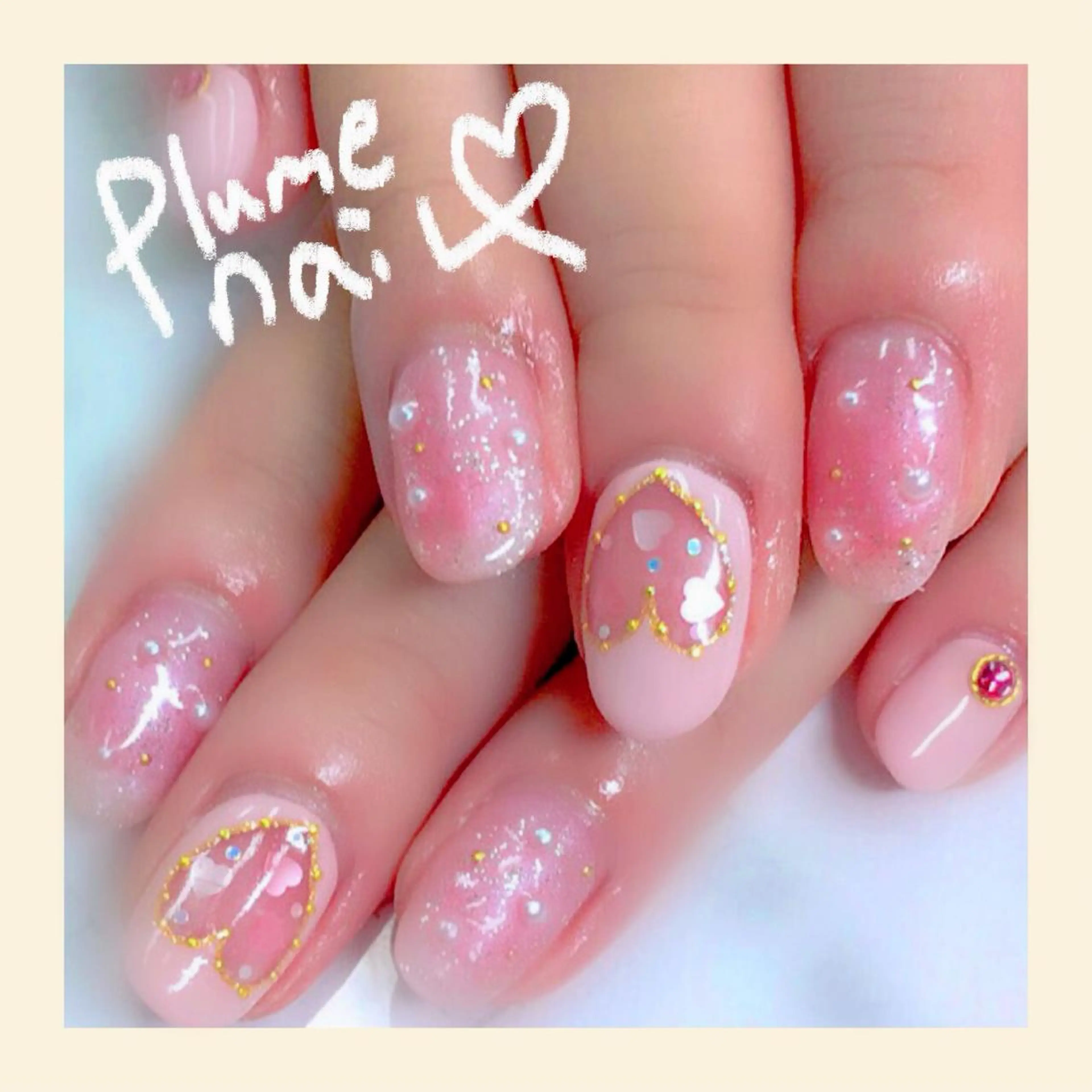 ネイル クリアネイル フレンチネイル ハート キラキラネイル 韓国ネイル ハンドネイル plume nail ☆韓国ネイルのネイルデザイン