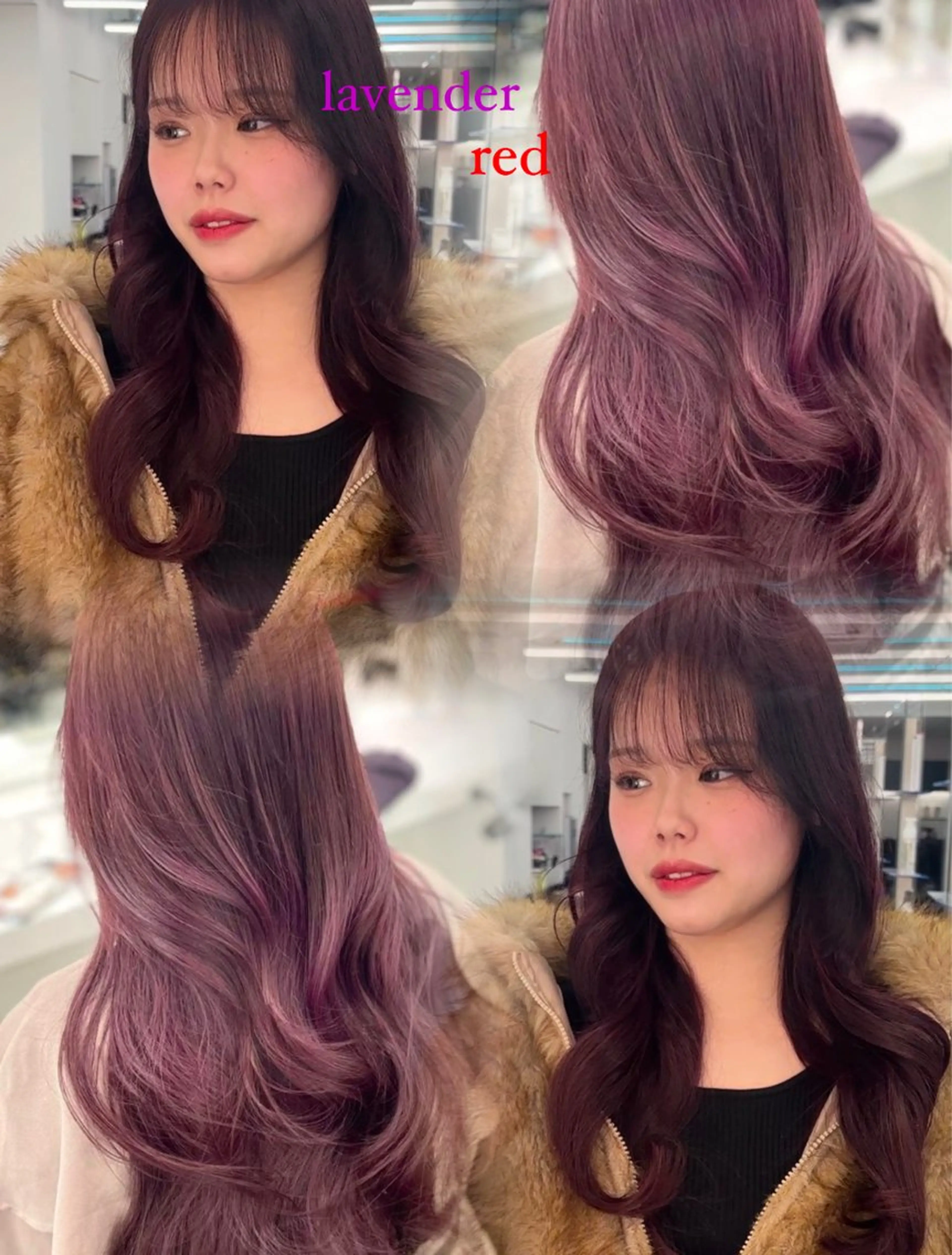 ロング ヘアカラー トリートメント ヘアセット 韓国ヘア/ブリーチ無 しWカラー/オリーブのヘアスタイル