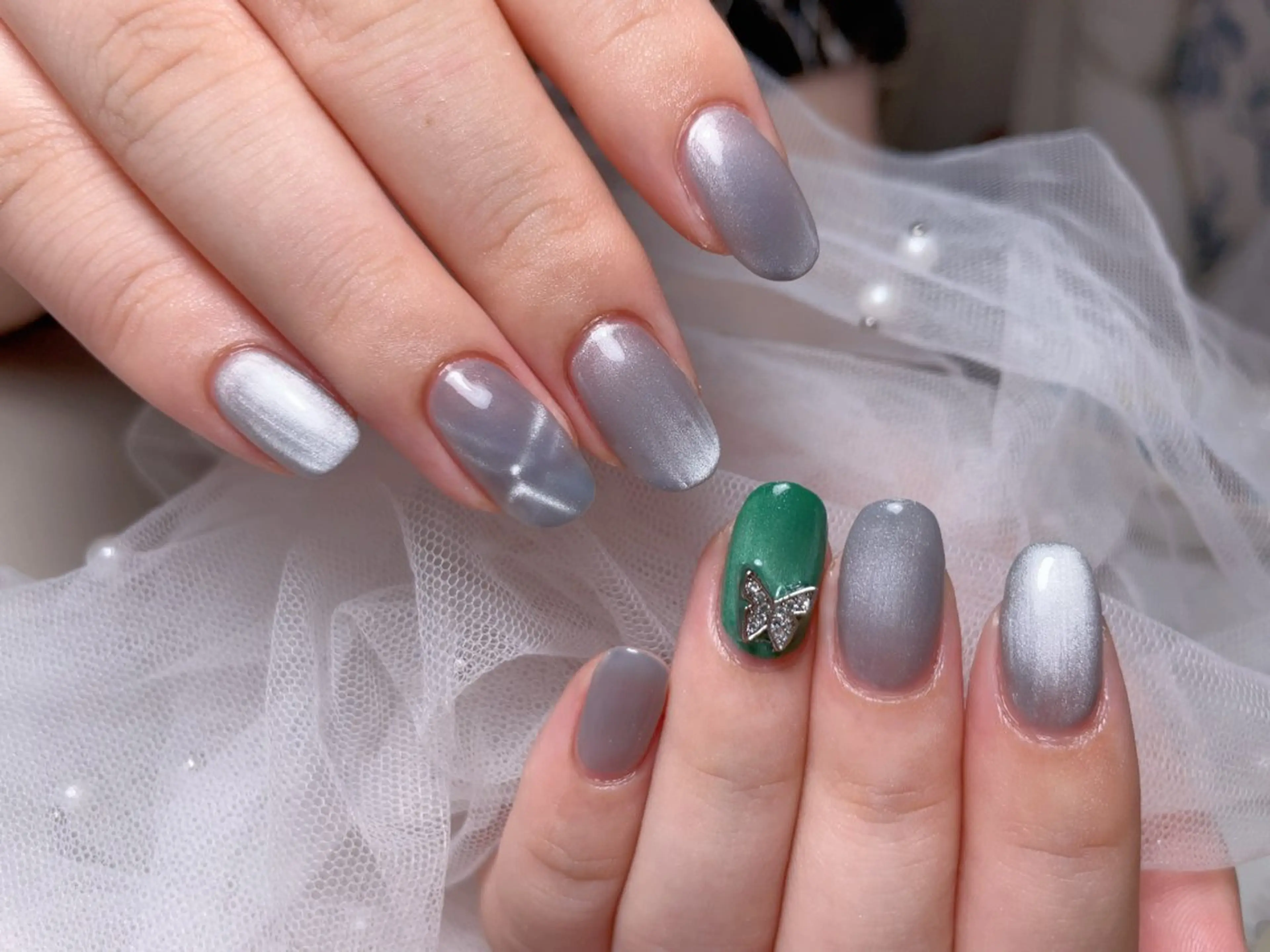 ネイル ニュアンスネイル オフィスネイル ワンカラーネイル ぷっくりネイル リボン ハンドネイル Mnail _KKのネイルデザイン