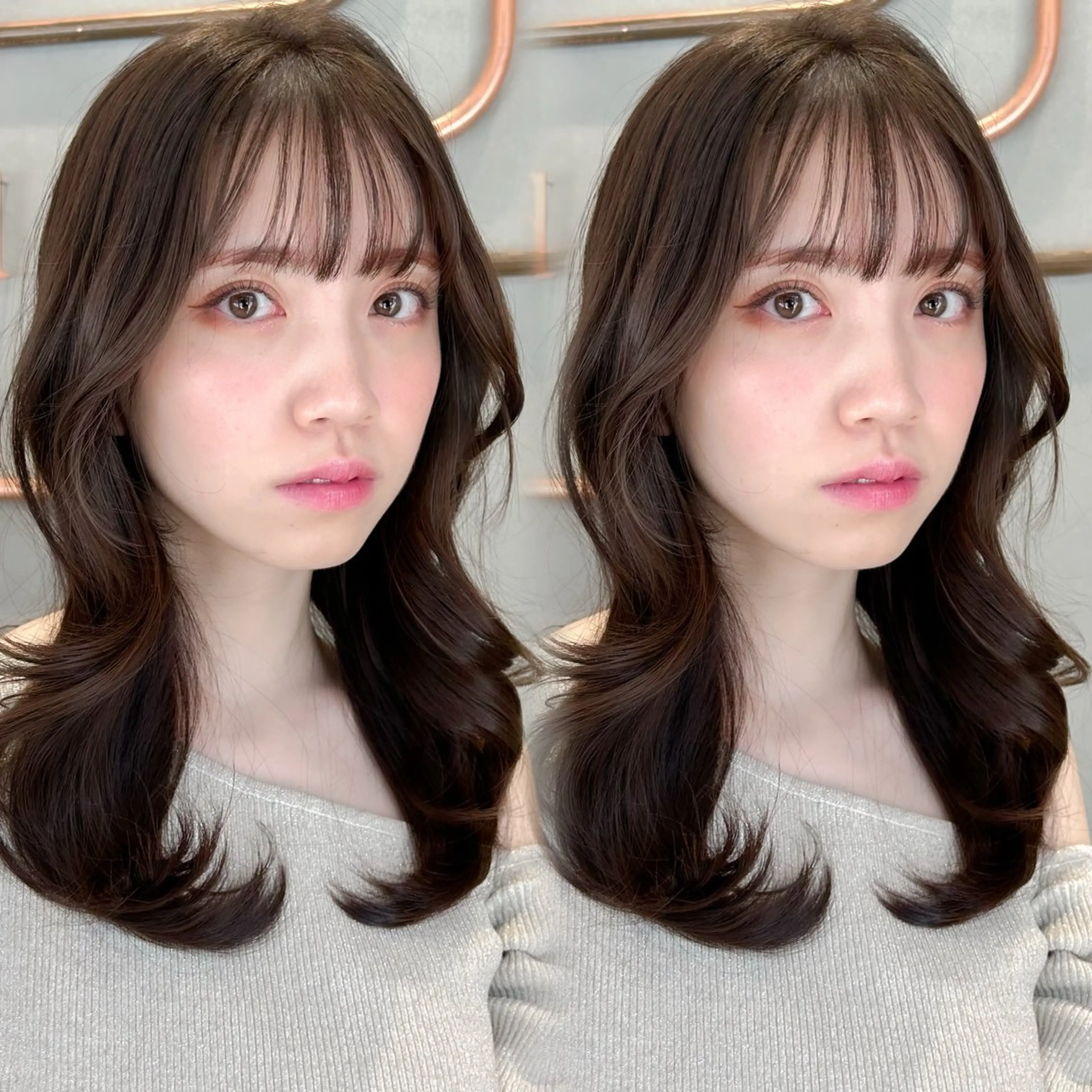 セミロング カラー 透明感カラー 韓国風ヘア レイヤーカット ヘアカラー 韓国ヘア🇰🇷／艶 カラー🫧/木村和生のヘアスタイル