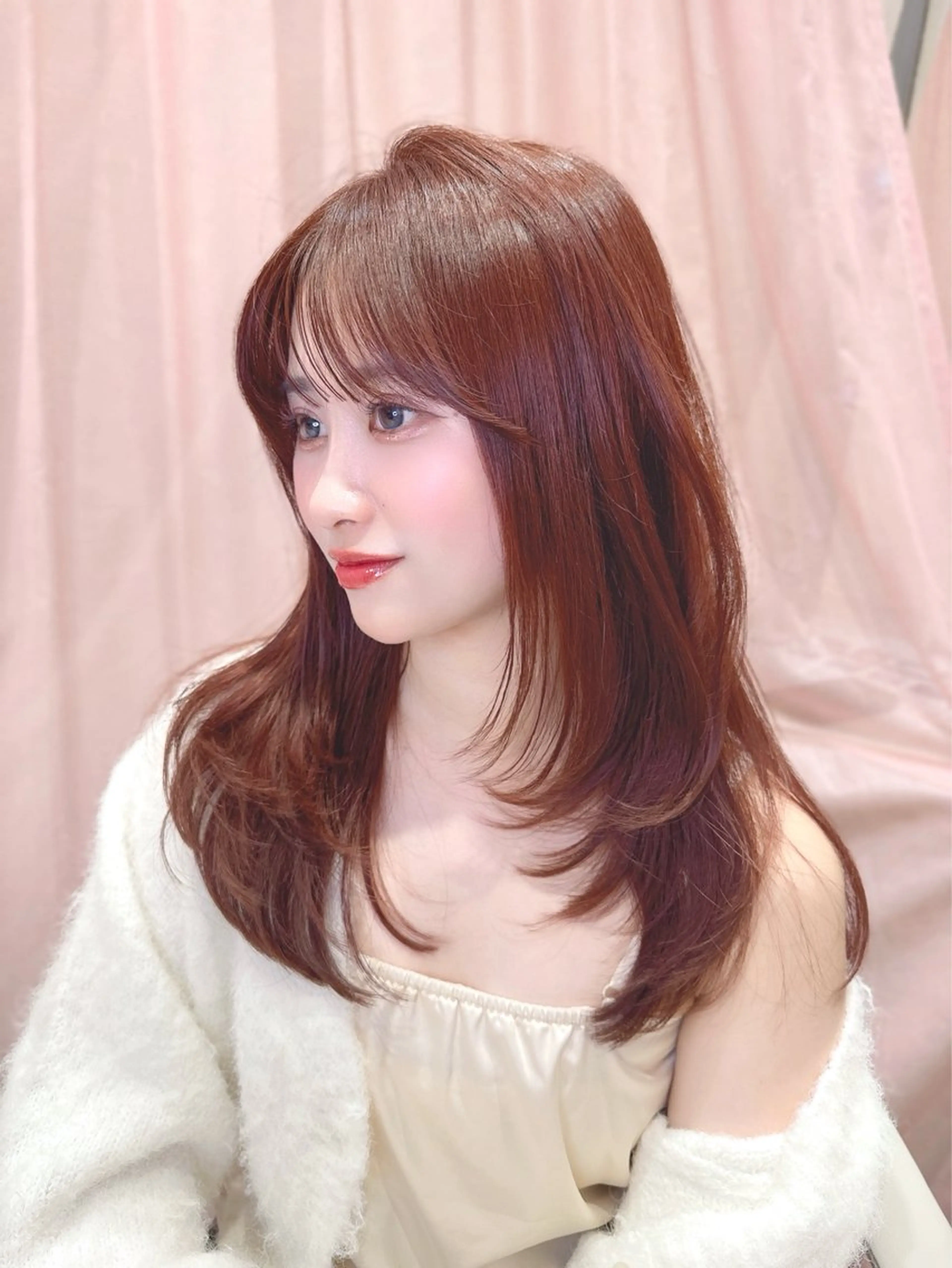 ミディアム カラー カット ヘアカラー トリートメント ヘッドスパ ヘアセット 韓国ヘア/レイヤー/ 顔まわり/りょーとのヘアスタイル