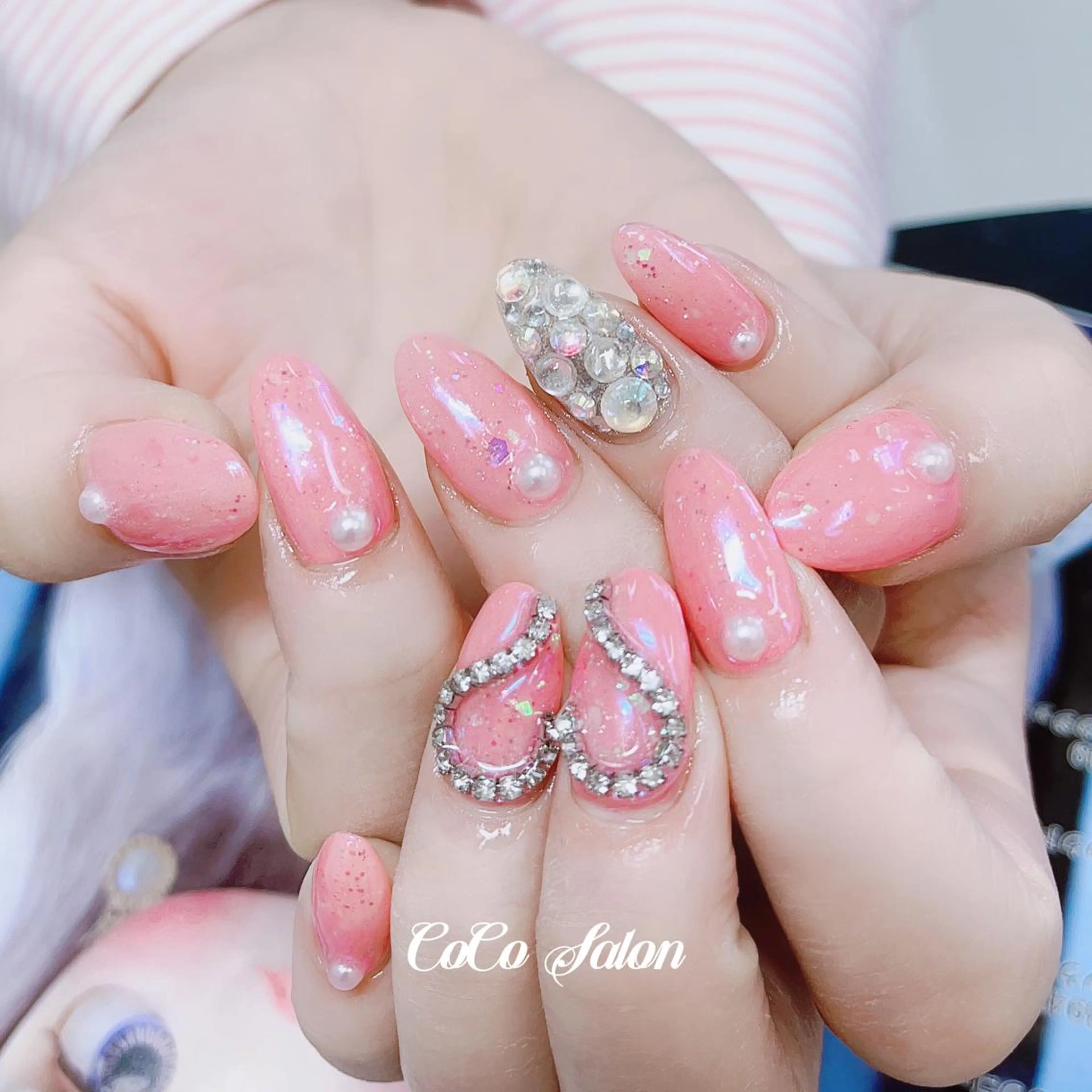 ネイル 入学式 長さ出し ジェルネイル 卒業式 ハート ハンドネイル CoCoSalon ネイル/まつ毛予約のネイルデザイン