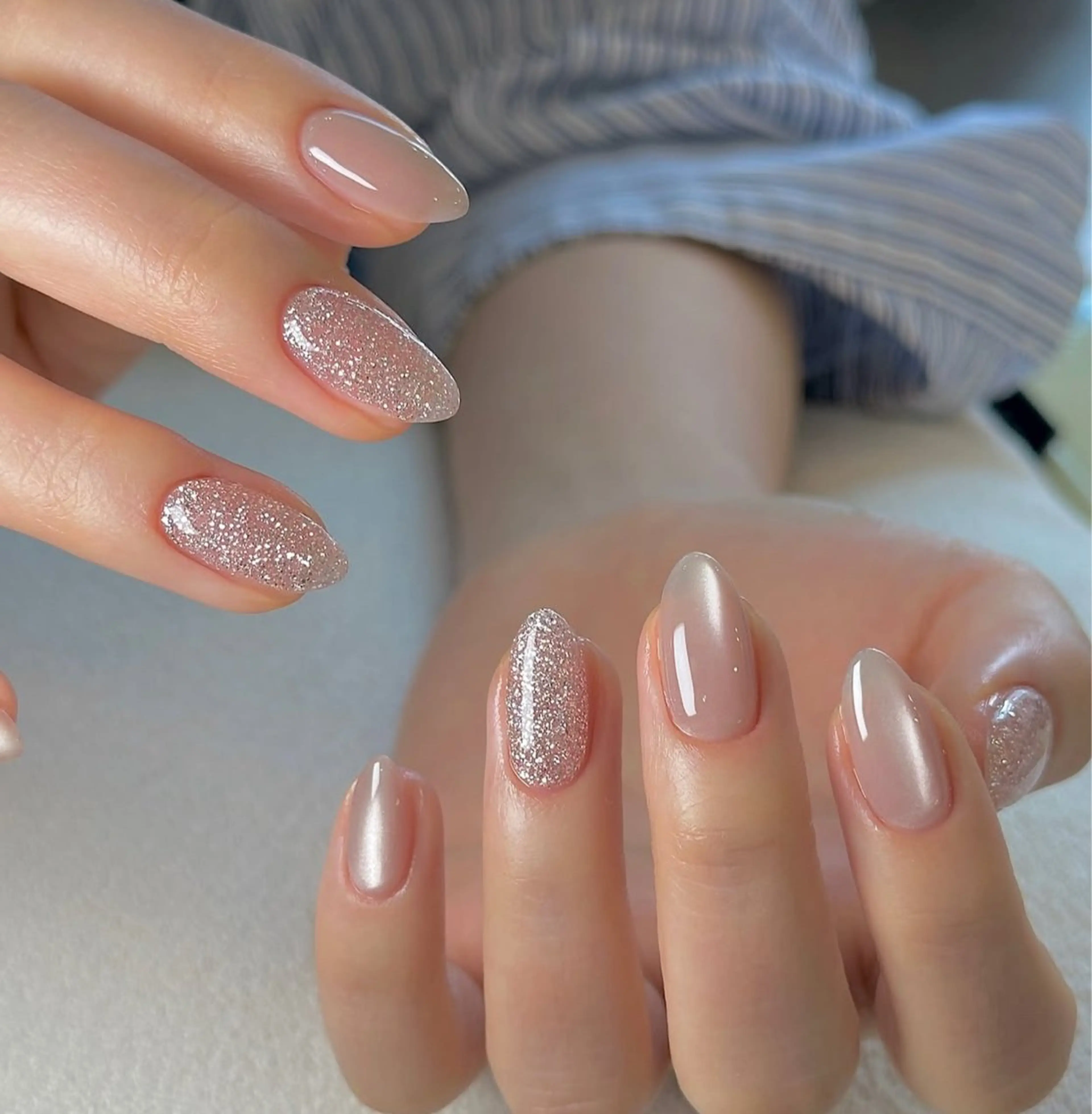 ネイル ハンドネイル 🎀PG🩵 ネイルサロンのネイルデザイン