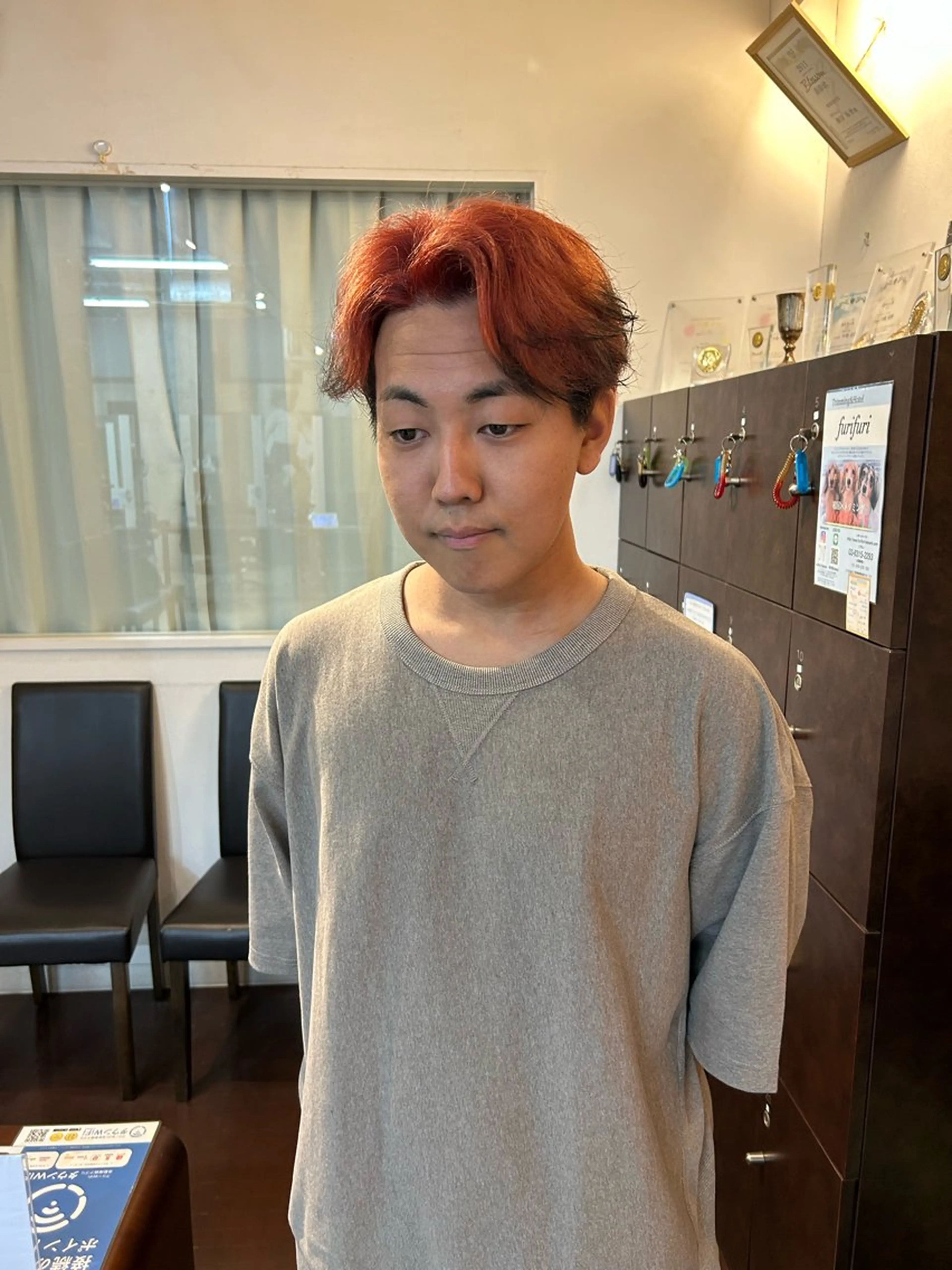 ショート カラー メンズ 黒髪 レッドカラー ヘアカラー 桜井晶/ Blossom大山店のヘアスタイル