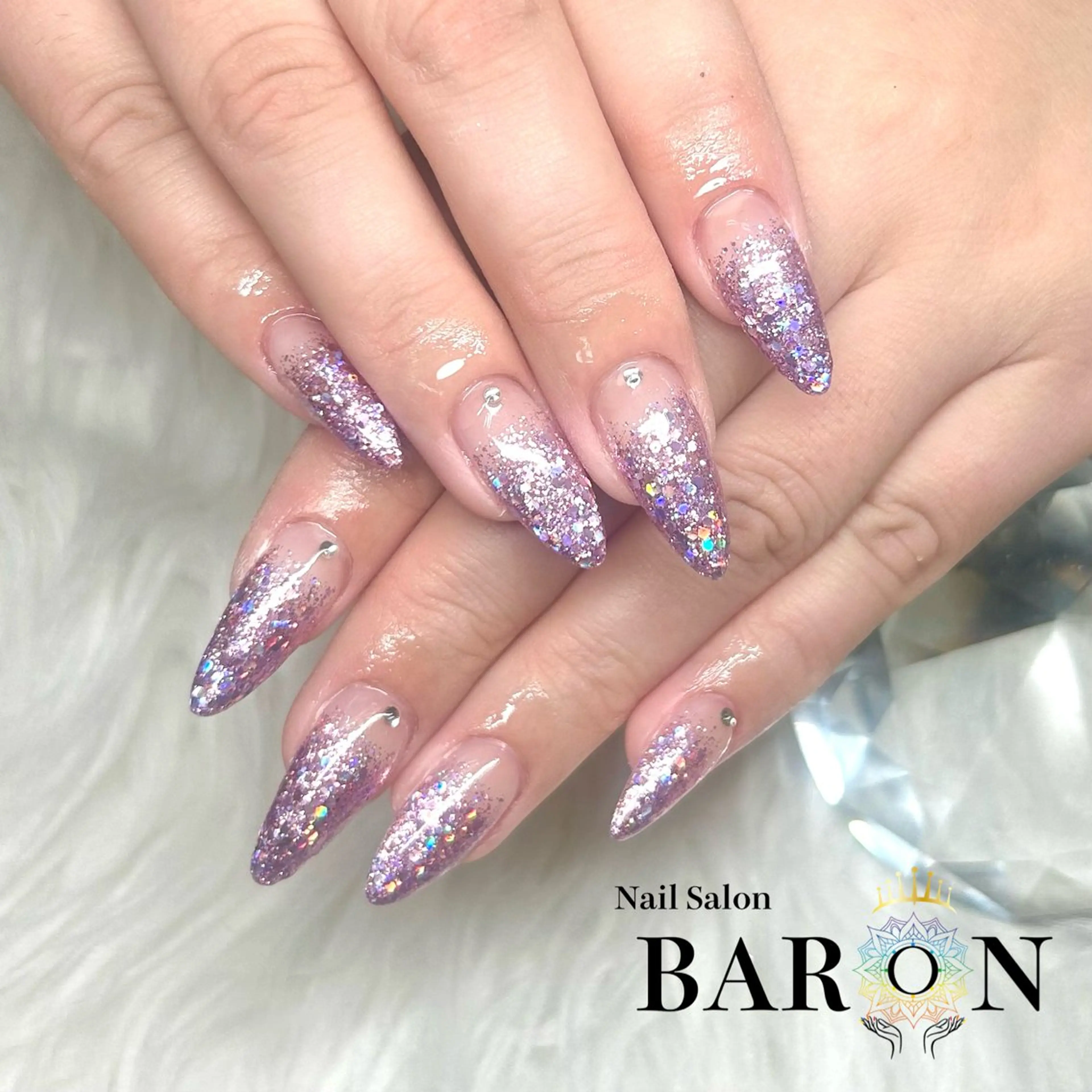 ネイル ラメ(グリッター) ラメグラデーション ピンク パープル ハンドネイル ♛︎BARON♛︎ SUMIRE.のネイルデザイン