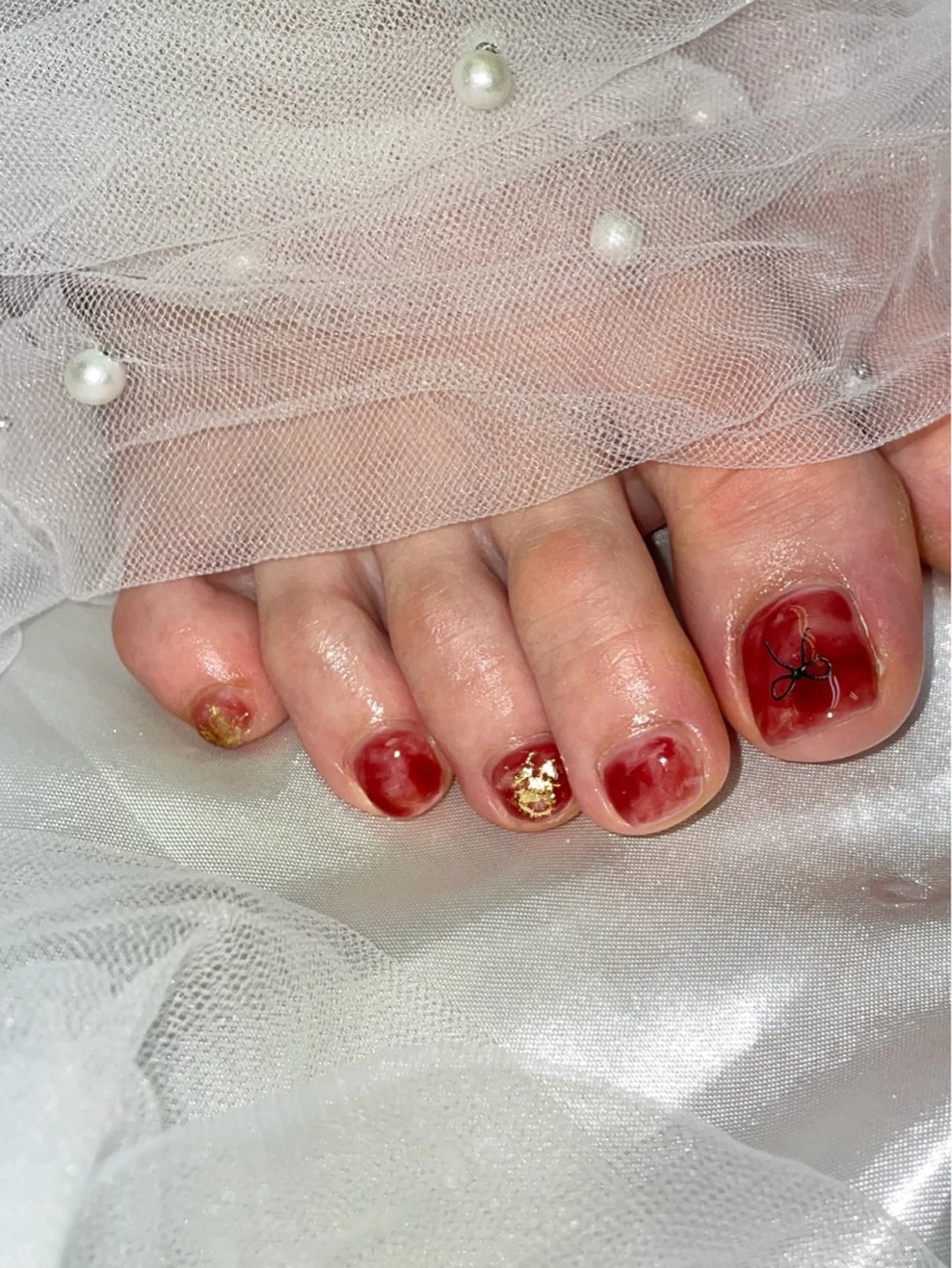 ネイル ボルドー ゴールド 冬ネイル クリスマス Nail salon のらねこ所属・友井川 綾華のネイルデザイン