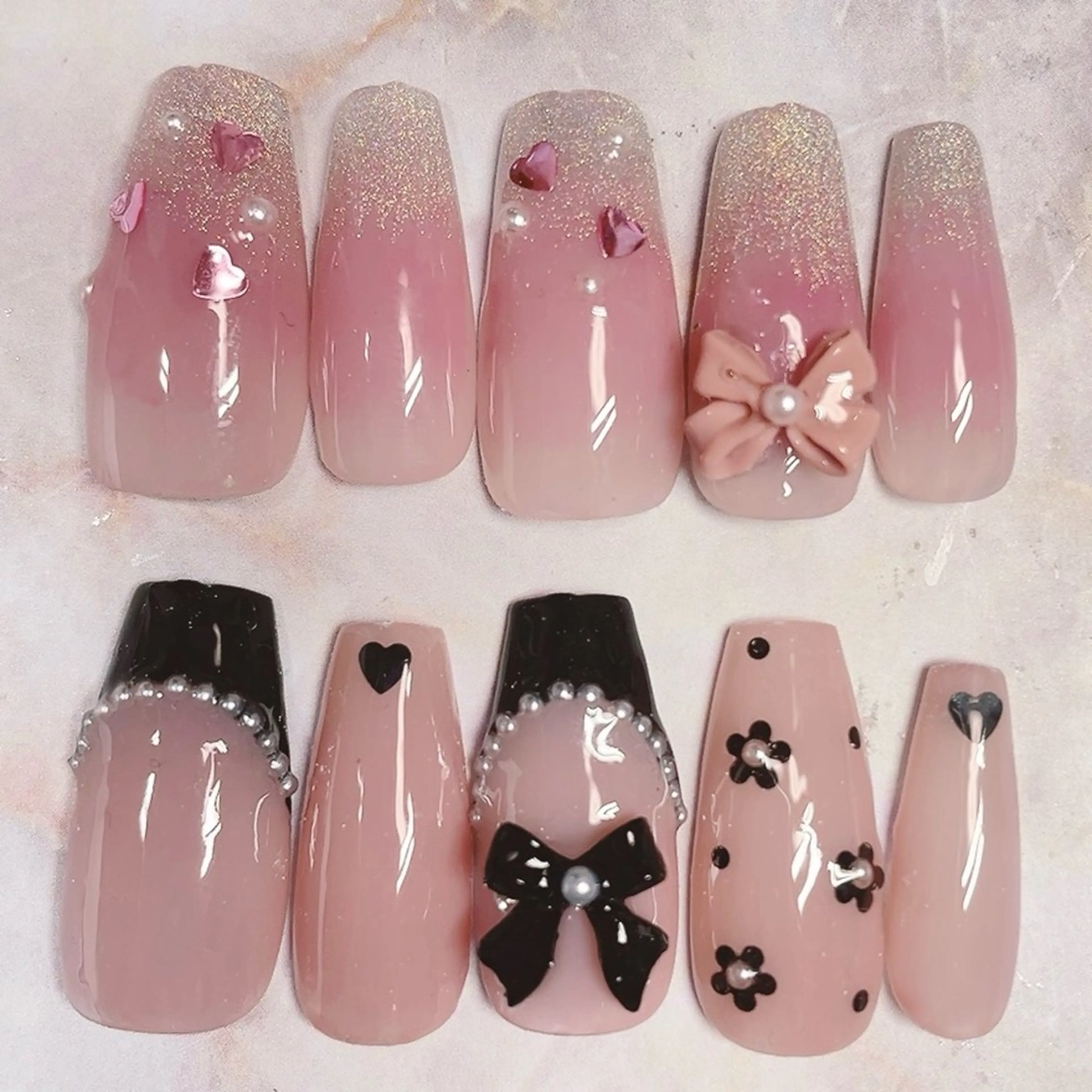 ネイル 長さ出し 韓国ネイル リボン ショートネイル ネイルチップ ハンドネイル ユキコ ネイルのネイルデザイン