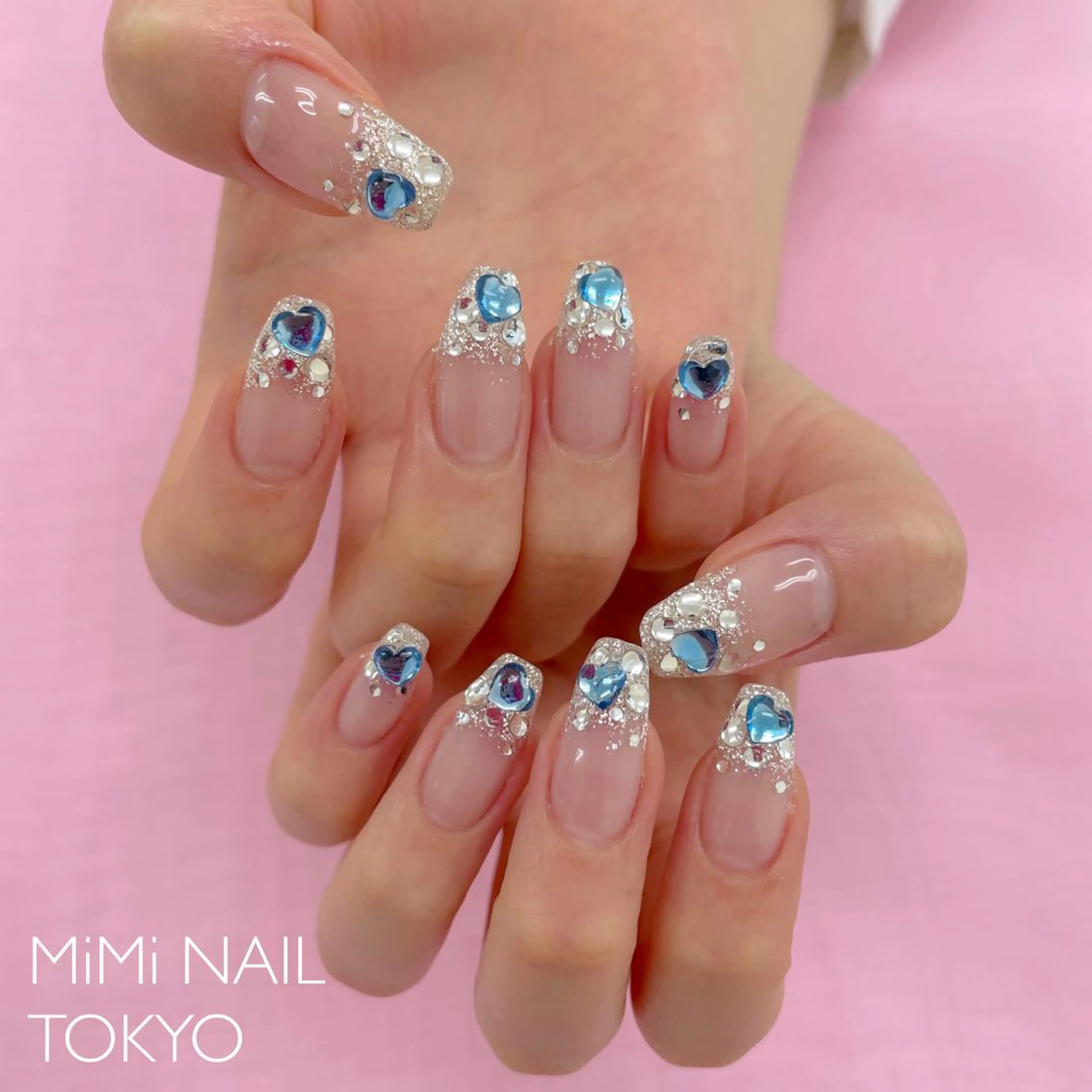 ネイル ブルー ハート ハンドネイル 五十嵐 美智のネイルデザイン