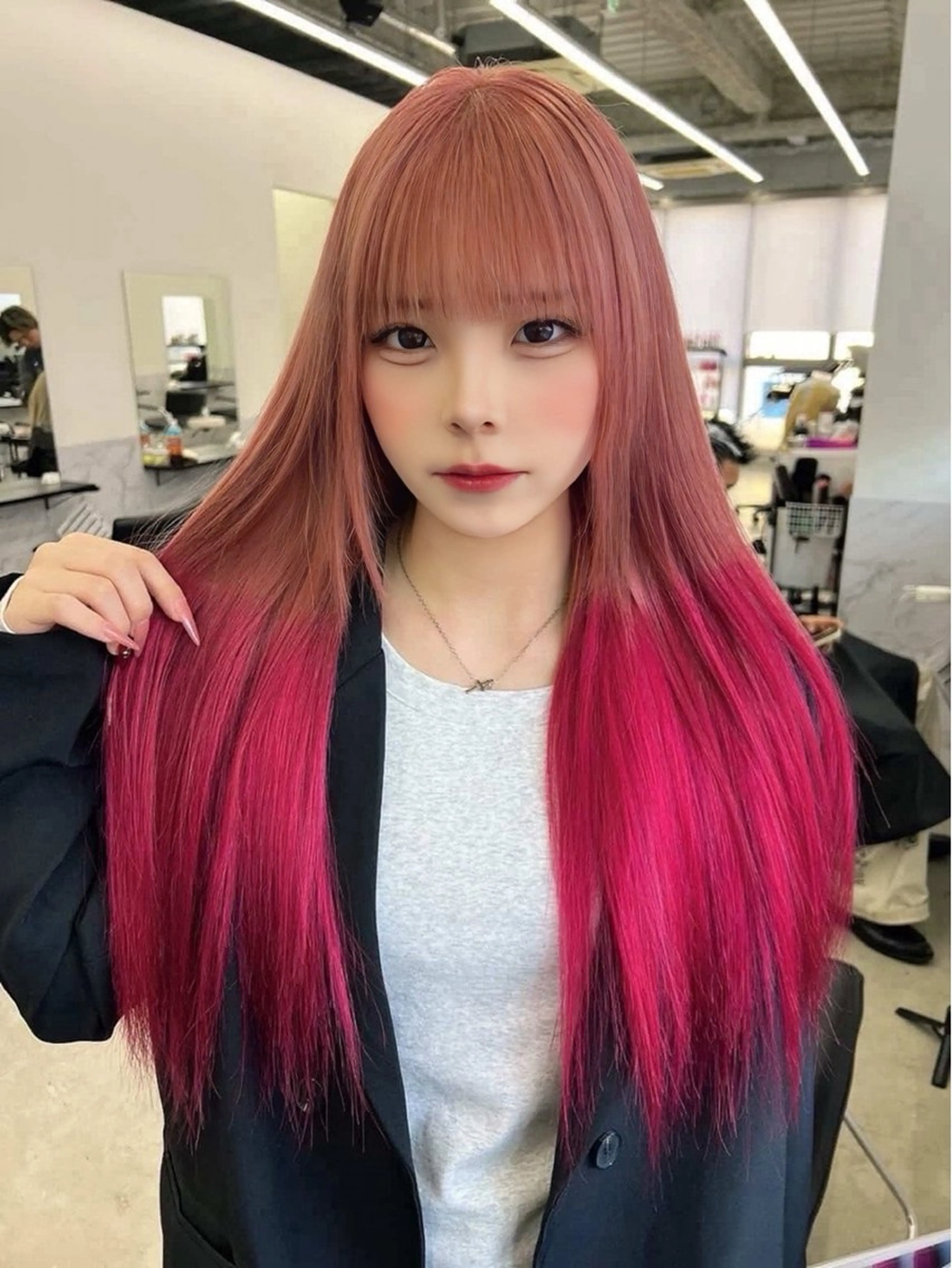 ロング カラー デザインカラー ピンクカラー 似合わせカット ENGOL 名古屋栄所属・萩野下 かきのヘアスタイル