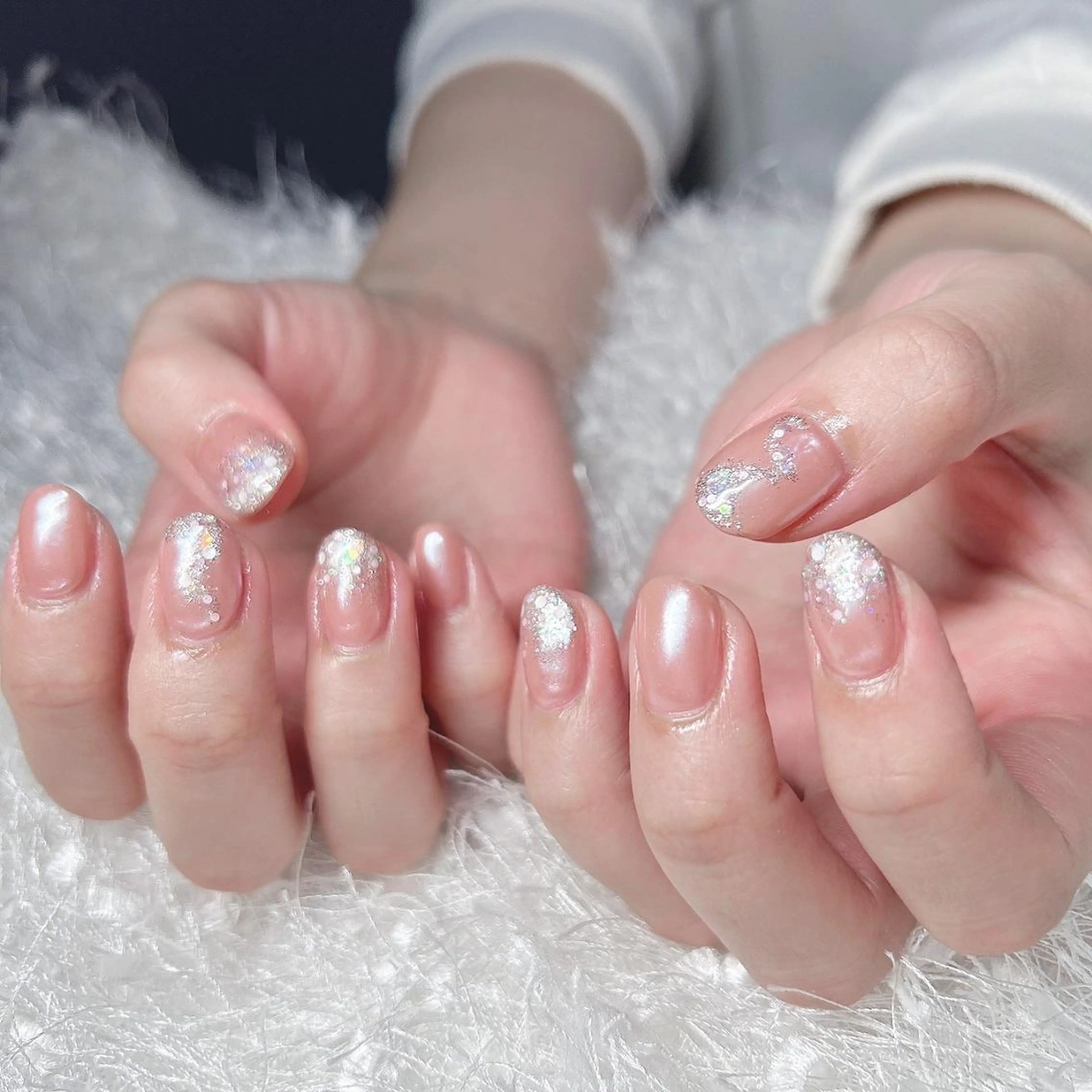 ネイル オーロラネイル 長さ出し フレンチネイル ジェルネイル グラデーション ハンドネイル Nail&eye Belire 新宿のネイルデザイン