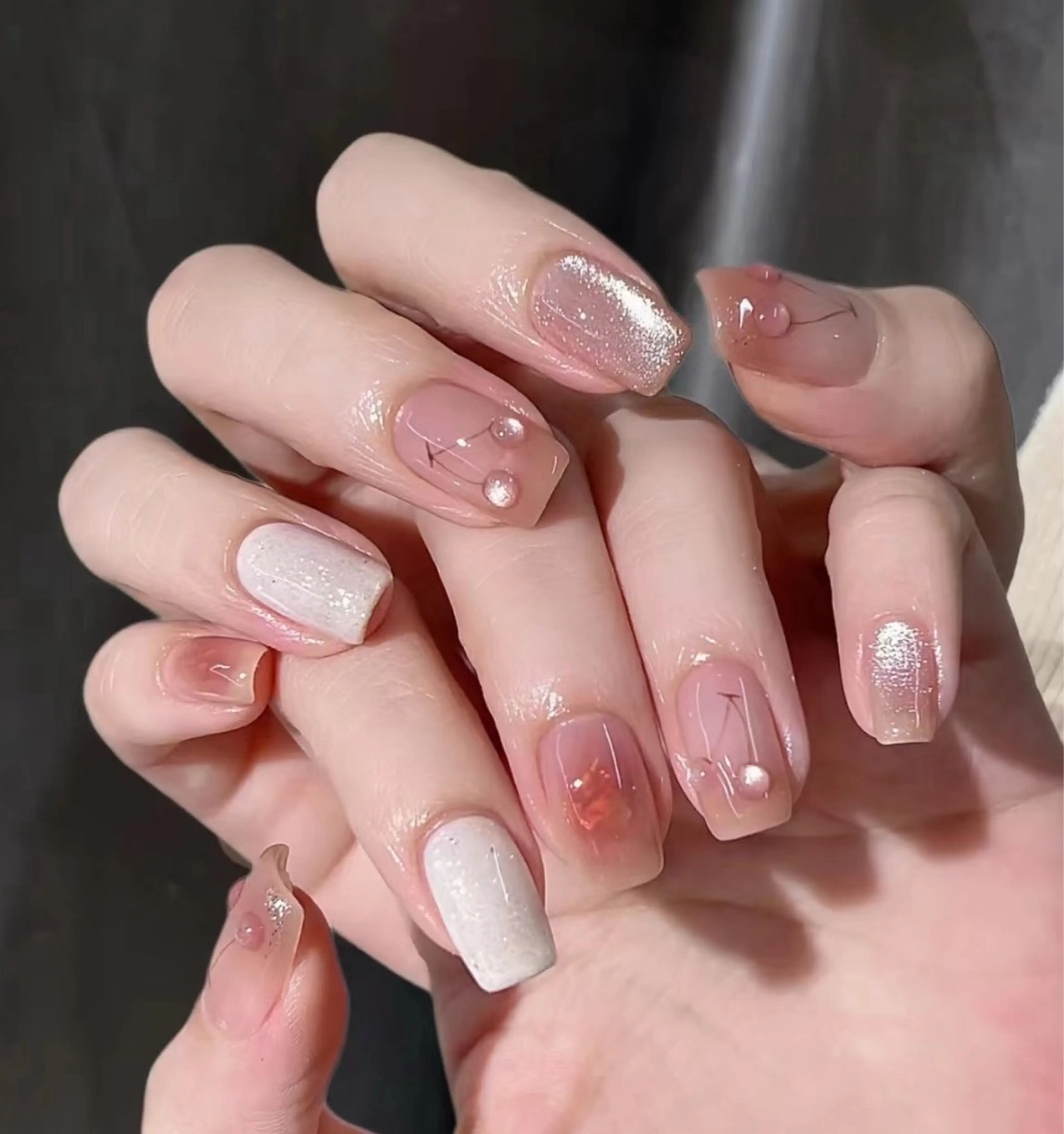 ネイル アートネイル オーロラネイル チークネイル フレンチネイル ガラスフレンチ 🎀🎀YooLi Nail Salonのネイルデザイン