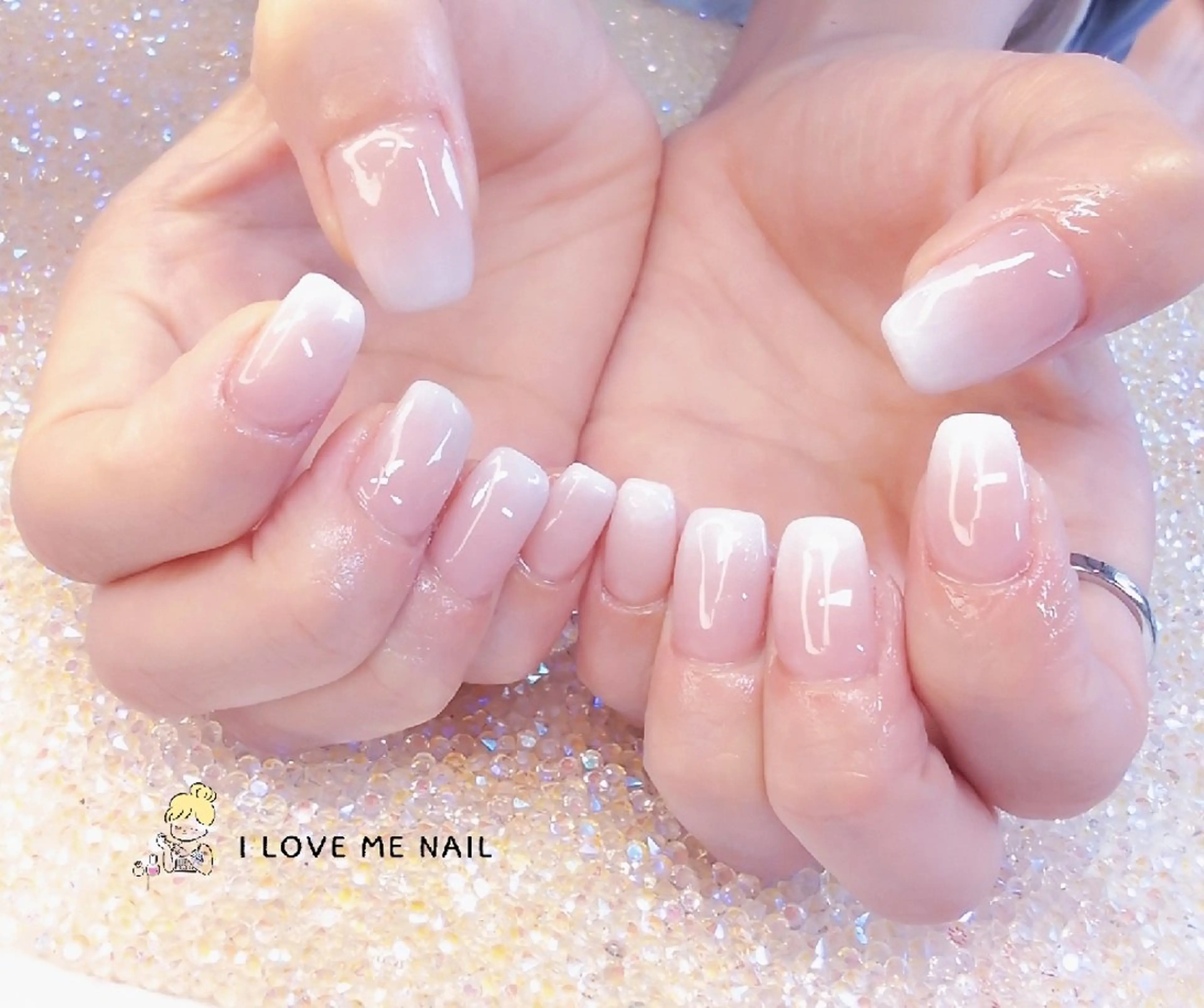 ネイル 長さ出し ハート 韓国ネイル マグネットネイル ニュアンスネイル I LOVE ME  NAIL.｡.:*♡のネイルデザイン