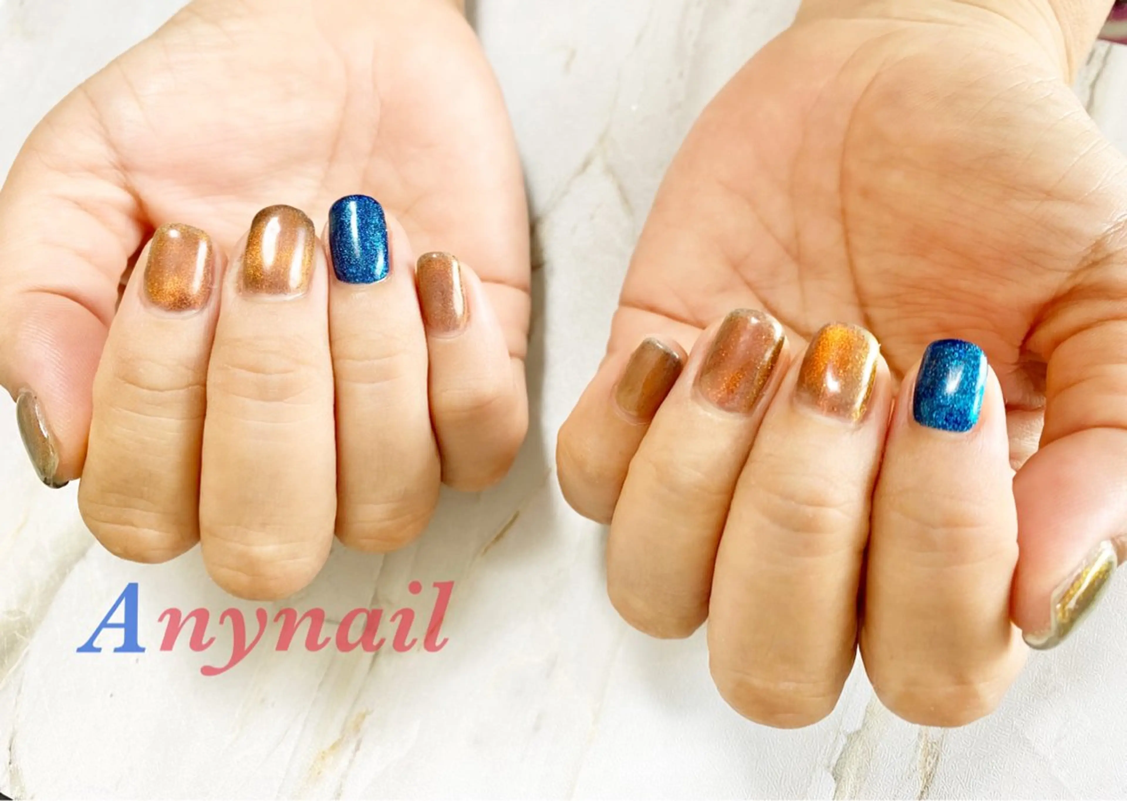 ネイル ブルー マグネットネイル ワンカラーネイル 赤色 ハンドネイル 岩澤 恵子のネイルデザイン