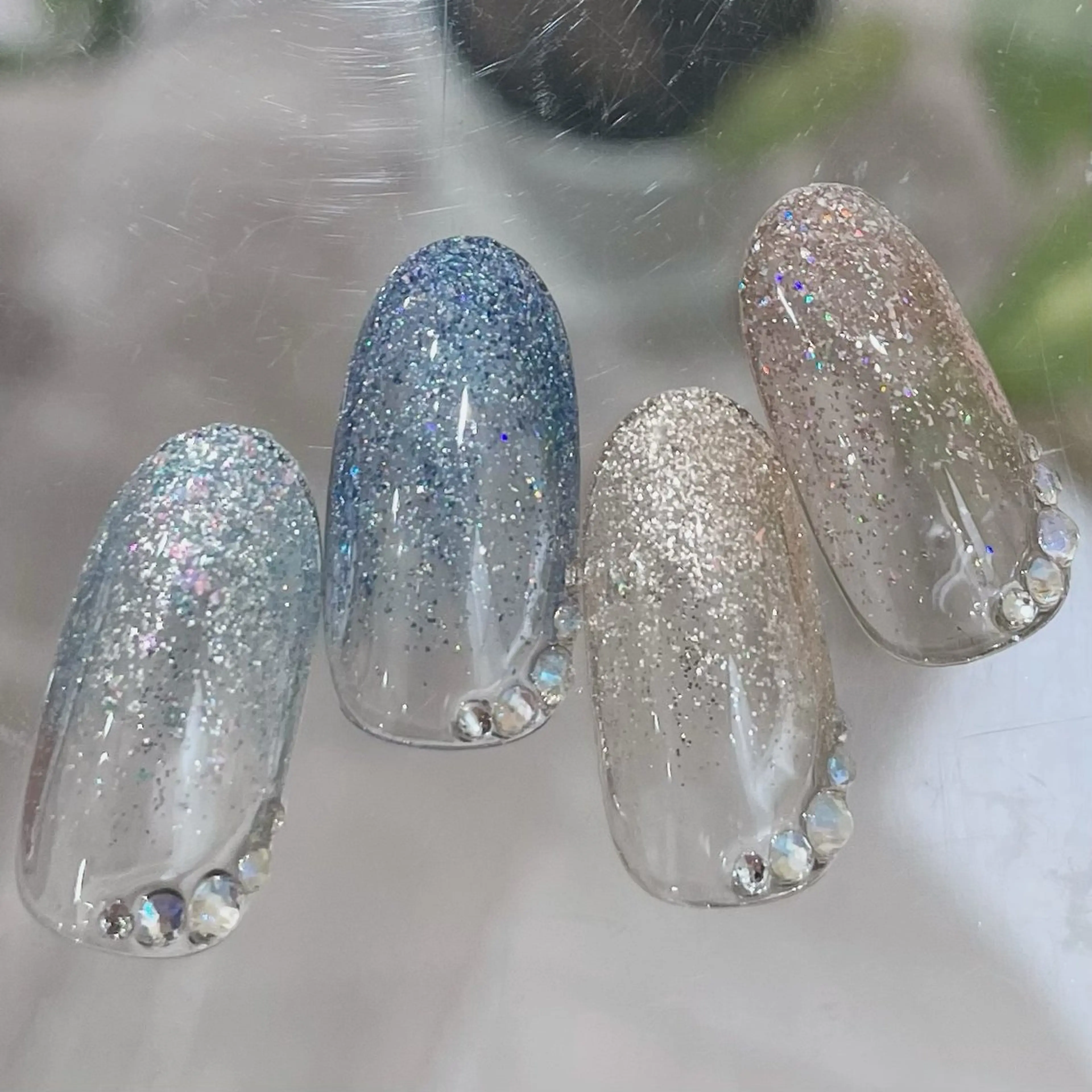 ネイル ブルー フラッシュネイル ジェルネイル グラデーション マグネットネイル ハンドネイル Ricnail☾ ayanoのネイルデザイン